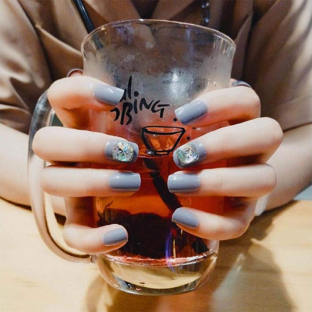 Elegant Grey False Nails with Rhinestones - 3D Square Alloy Fake Nails for Women & Girls | Perfect for Parties, Weddings & Special Occasions