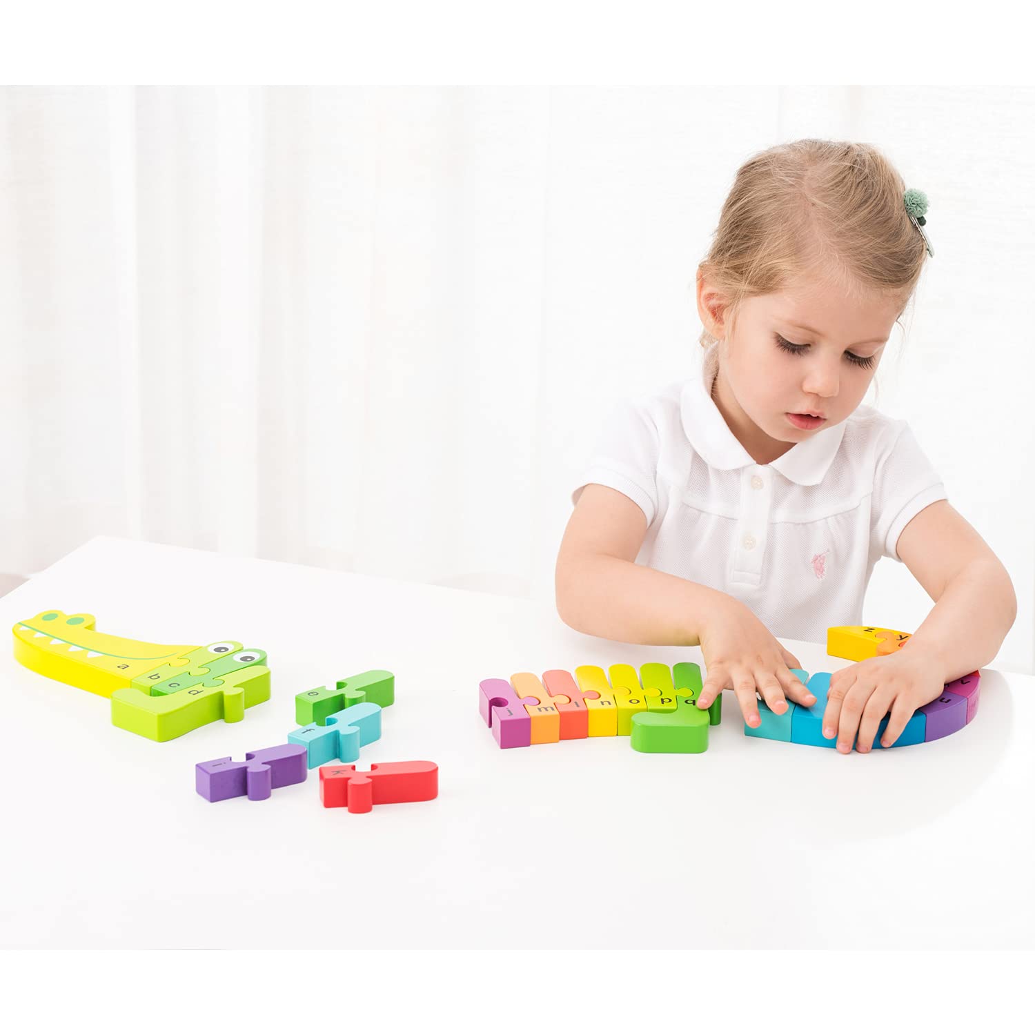 Educational Wooden Alphabet Puzzle Crocodile Toy - ABC Learning Toy for 3 Year Old Boys & Girls - Montessori Toddler Learning Toys for Preschool & Kindergarten Classroom