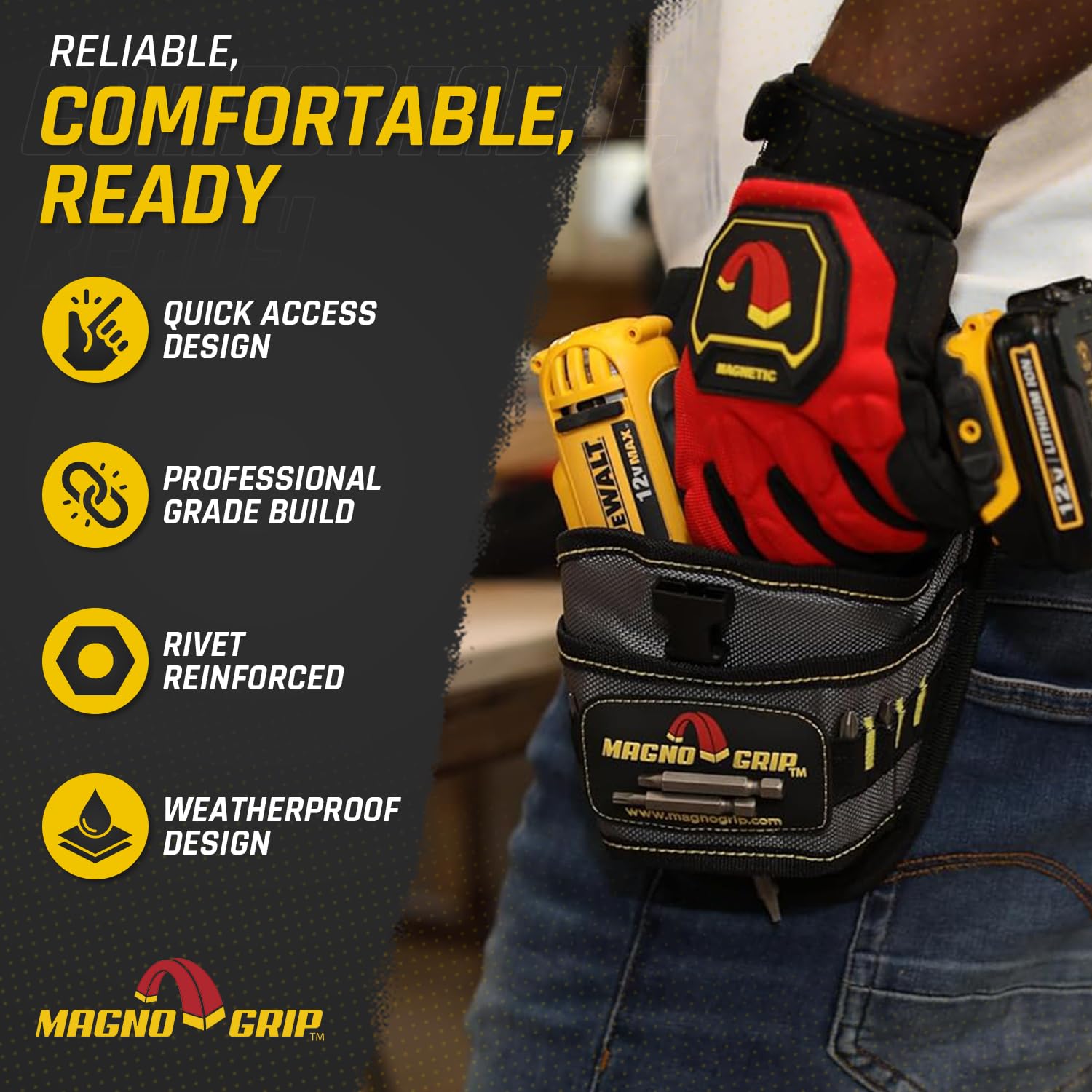 MagnoGrip Pro Drill Holster - Ambidextrous 1680D Ballistic Nylon Tool Belt with Magnetic Bit Storage, Adjustable Strap & 8 Fastener Slots (Platinum Gray) - Perfect for Construction, Woodworking & DIY Home Improvement Projects
