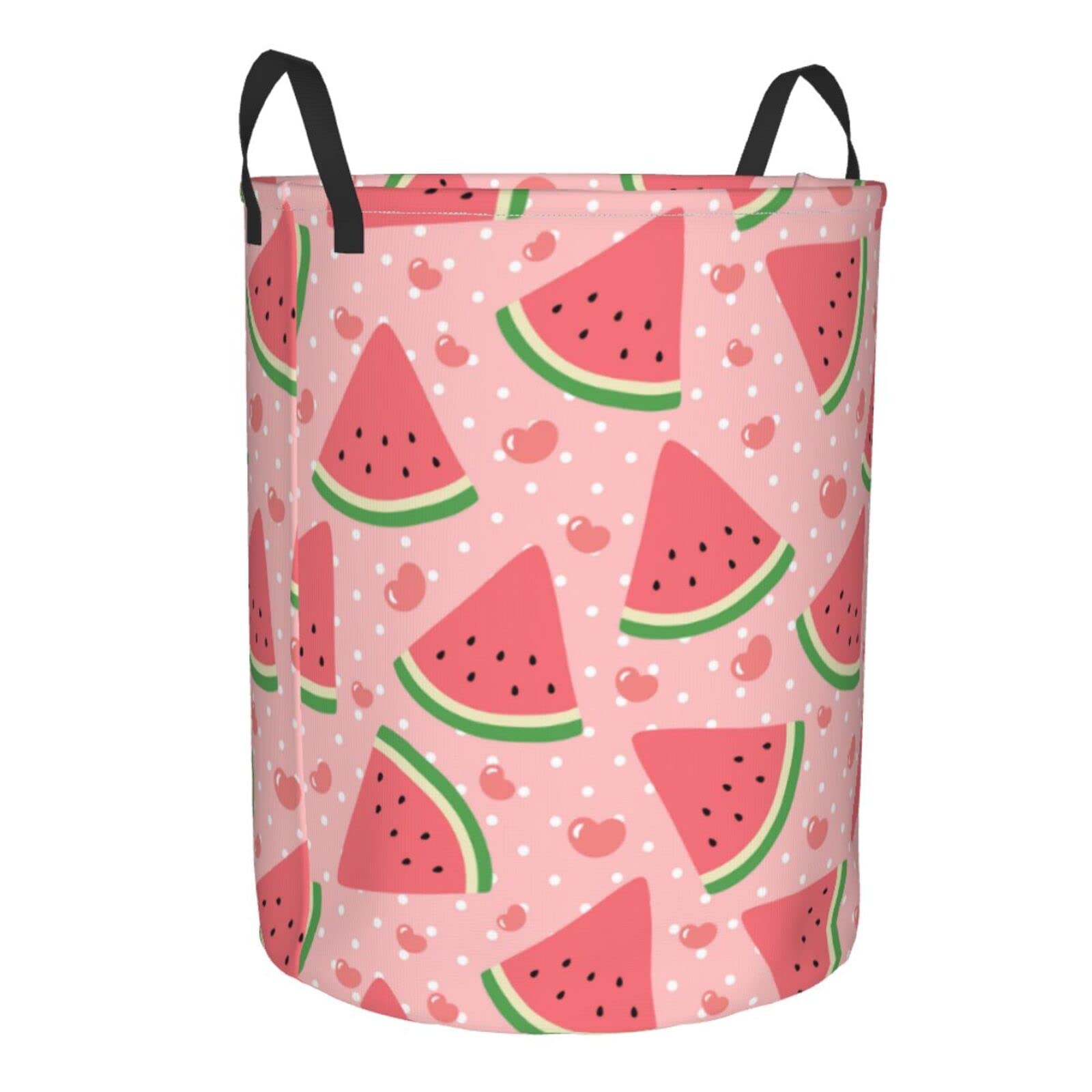 Watermelon Pink Polka Dot Collapsible Laundry Basket with Handle - Waterproof Fabric Hamper for Dirty Clothes, Toys & Bathroom Storage - Space-Saving Large Laundry Organizer Bin for Home, Dorm & Travel