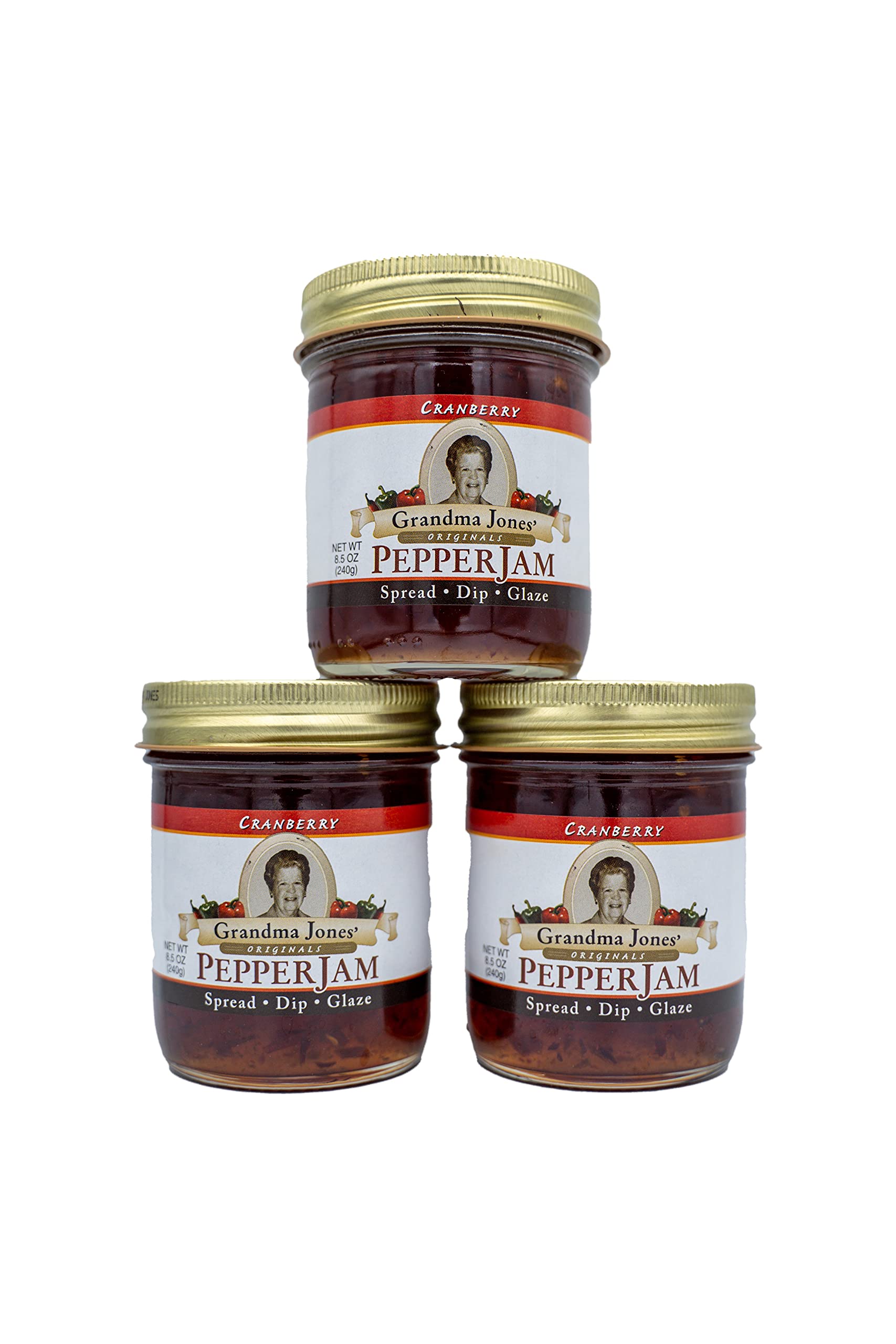 Grandma Jones Originals Gourmet Pepper Jelly 3-Pack Variety Set - 8 Delicious Flavors Including Cranberry | Perfect for Charcuterie Boards, Cheese Pairings & Holiday Gifts