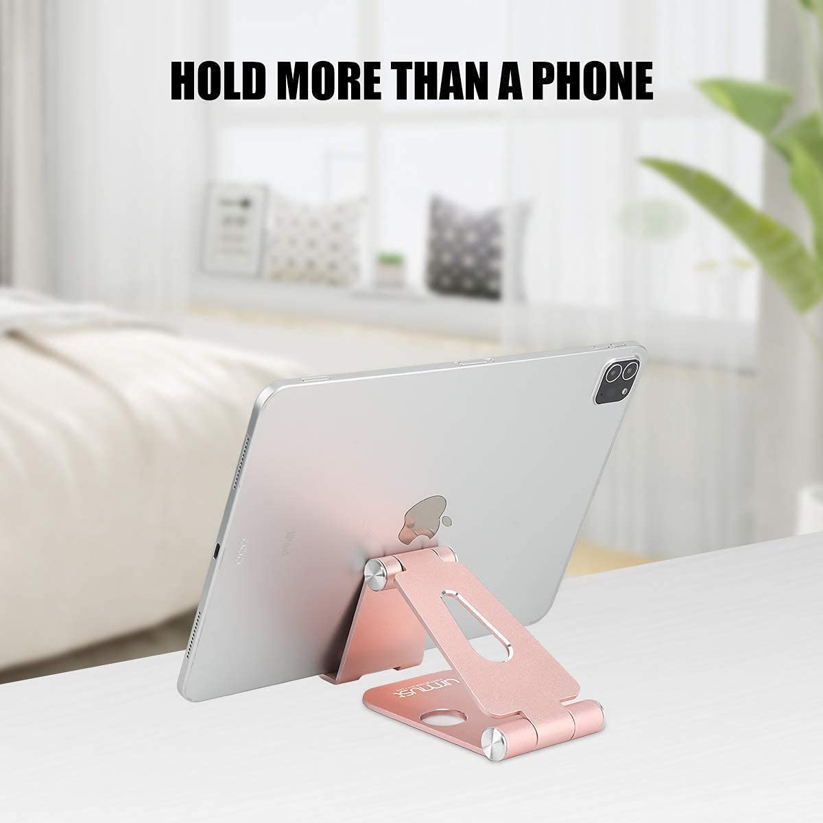 Premium Rose Gold Phone Stand Holder - Dual Angle Adjustable Desk Stand for iPhone, Samsung & Smartphones | Perfect for Home Office, Video Calls & Hands-Free Viewing