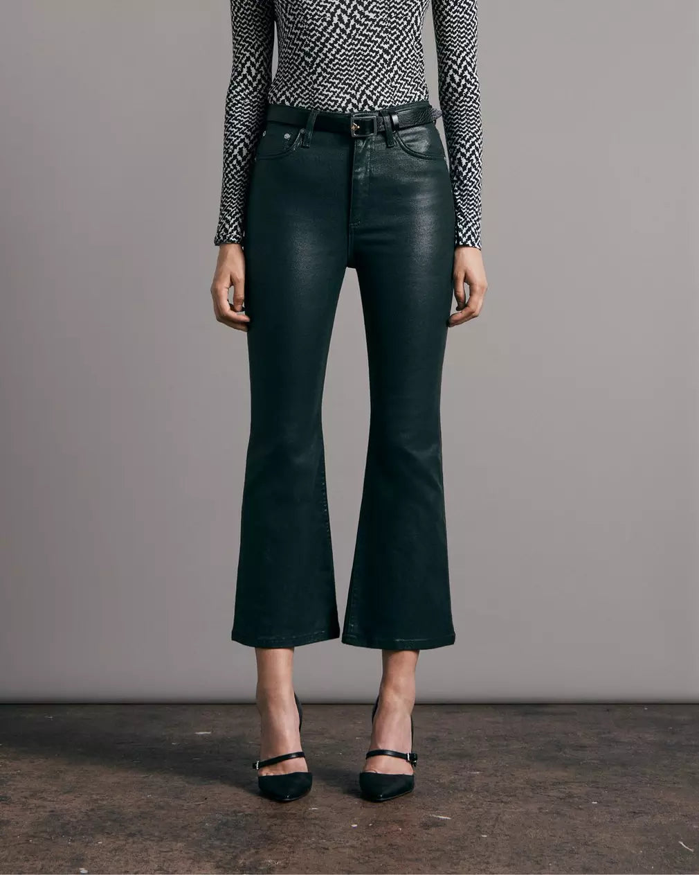 Casey Coated High Rise Ankle Flare Jeans - Pine Grove Leatherette Faux Leather Pants for Women | Perfect for Casual Outfits, Date Nights & Office Wear