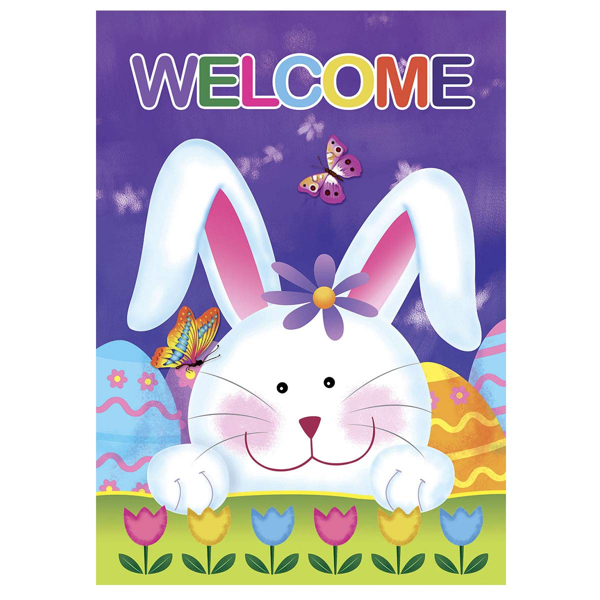 Morigins Welcome Bunny Eggs 28x40 Inch Easter Spring House Flag - Cute Rabbit & Tulip Design for Outdoor Garden Decor | Perfect for Easter Decorations, Front Yard Display, and Seasonal Holiday Celebrations