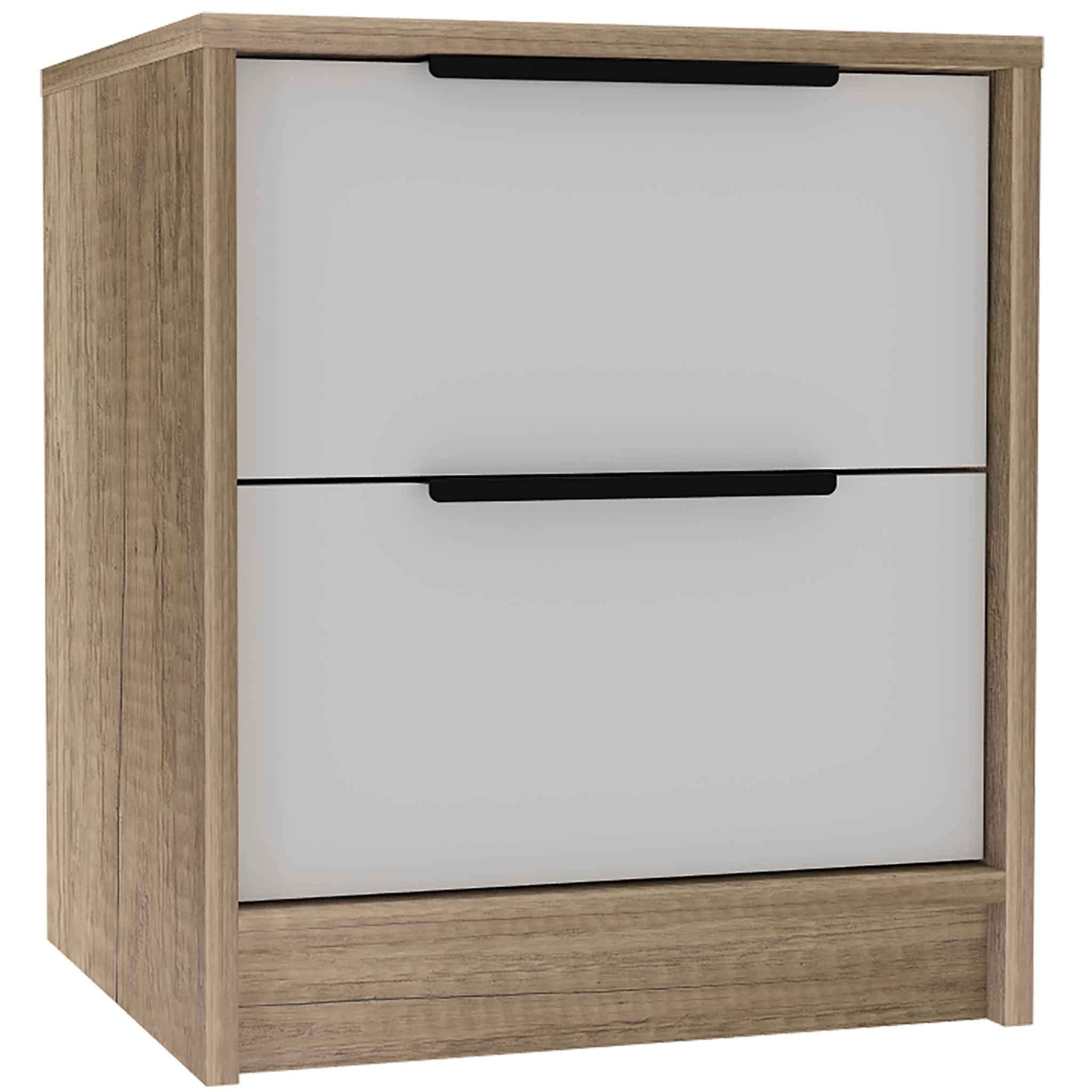 Washington Nightstand with 2 Large Drawers and Metal Handles - White/Light Oak Finish - Perfect for Bedroom, Guest Room or Nursery Storage