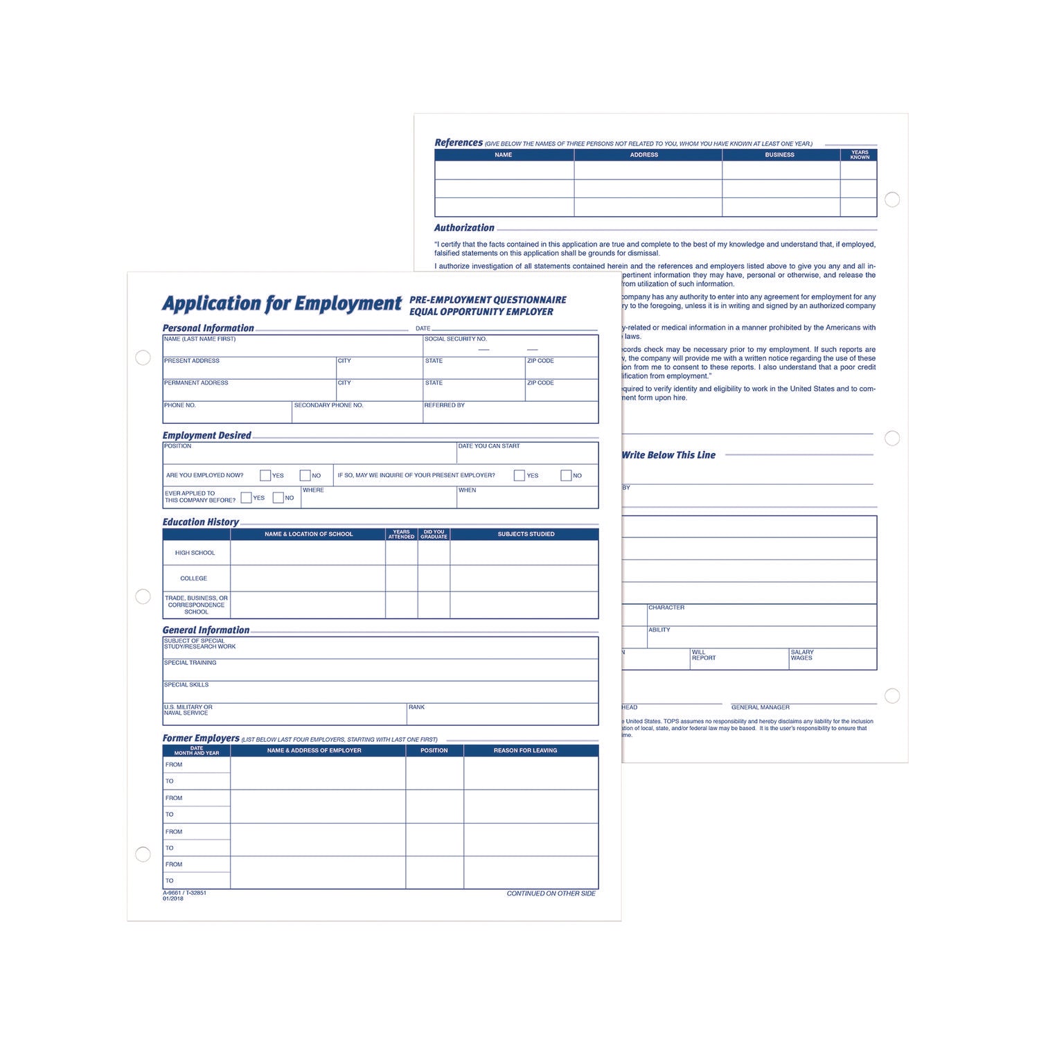 Adams® Employment Application Forms - 1 Part (No Carbon Copy), 11