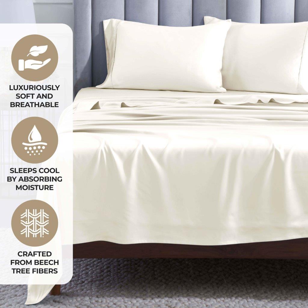 400 Thread Count Modal Beechwood Bed Sheet Set - Ultra Soft, Breathable & Deep Pocket Fitted - Perfect for Luxury Bedding & Comfortable Sleep