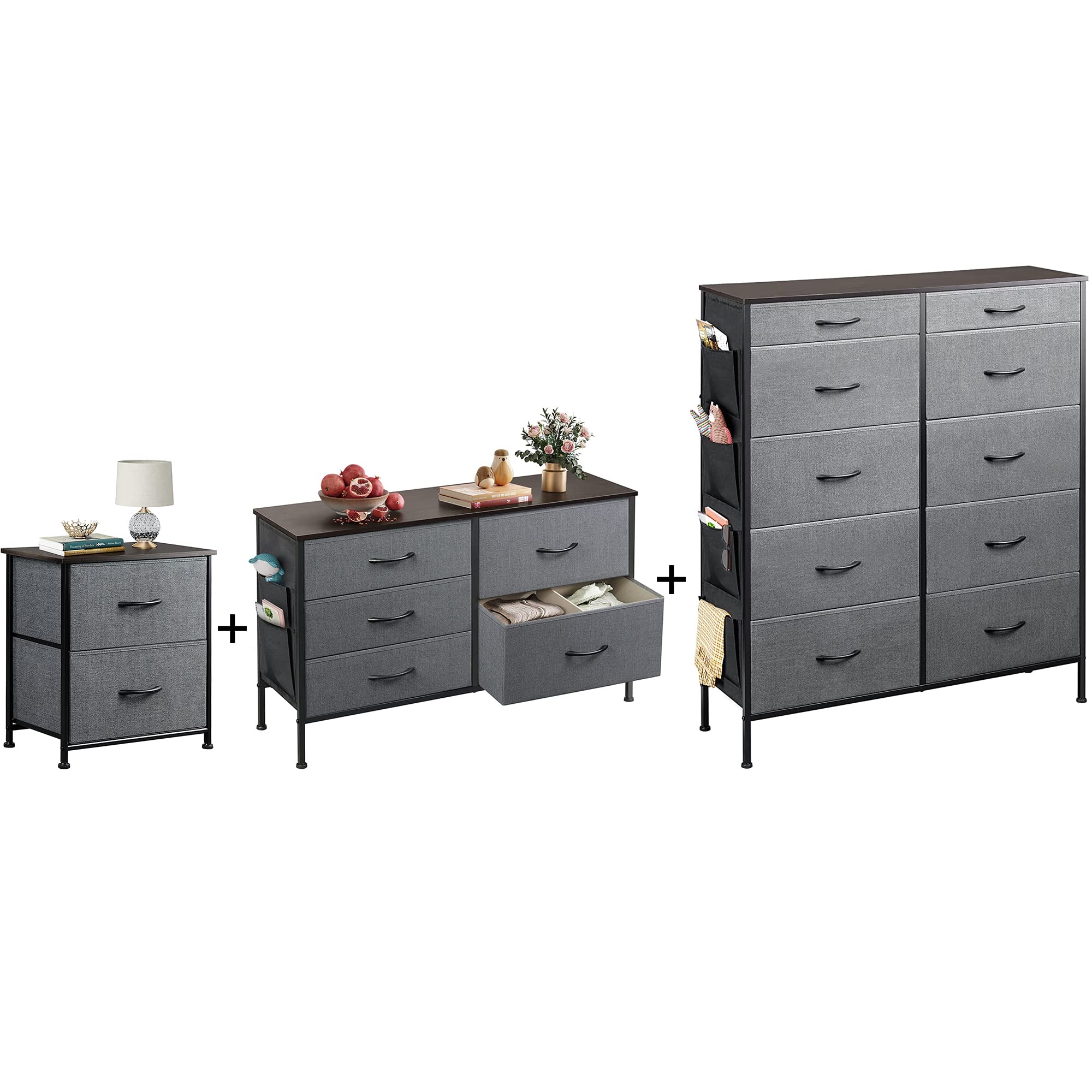 WLIVE 2-Drawer Nightstand & 5/10-Drawer Dresser Set - Fabric Storage Tower Organizer with Textured Bins for Bedroom, Nursery, Closet | Space-Saving Storage Solution for Small Spaces & Home Organization