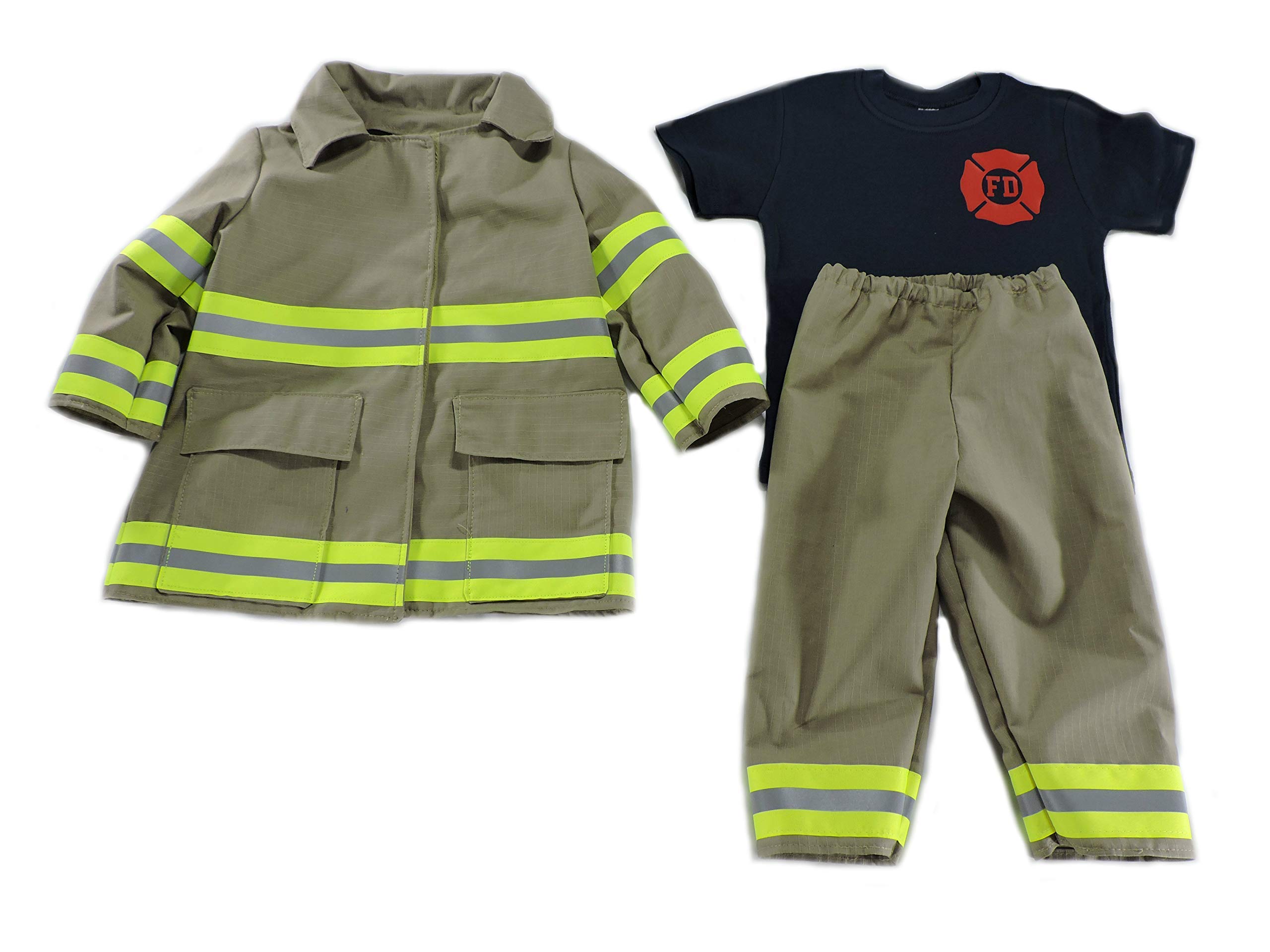 Kids Firefighter Costume Set - Realistic Bunker Jacket & Pants for Toddlers | Pretend Play, Halloween Dress Up, Birthday Party Outfit