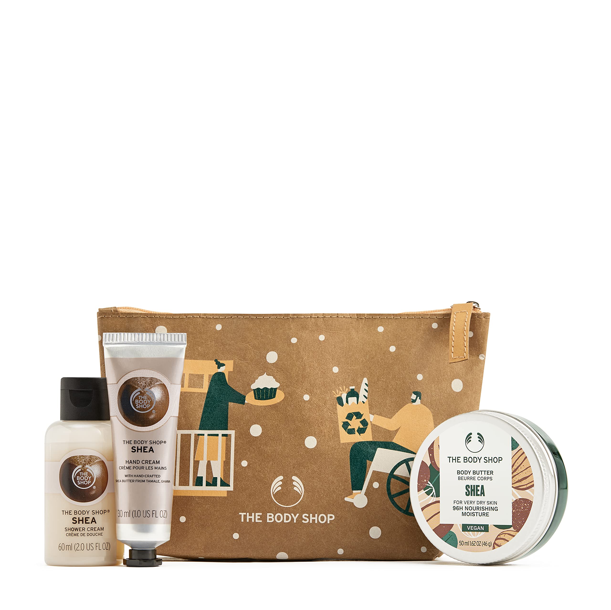 The Body Shop Nutty & Nourishing Shea Mini Gift Set - 3-Piece Moisturizing Skincare for Very Dry Skin | Hydrating Hand Cream, Body Butter & Lip Balm | Perfect for Winter Care & Travel Essentials