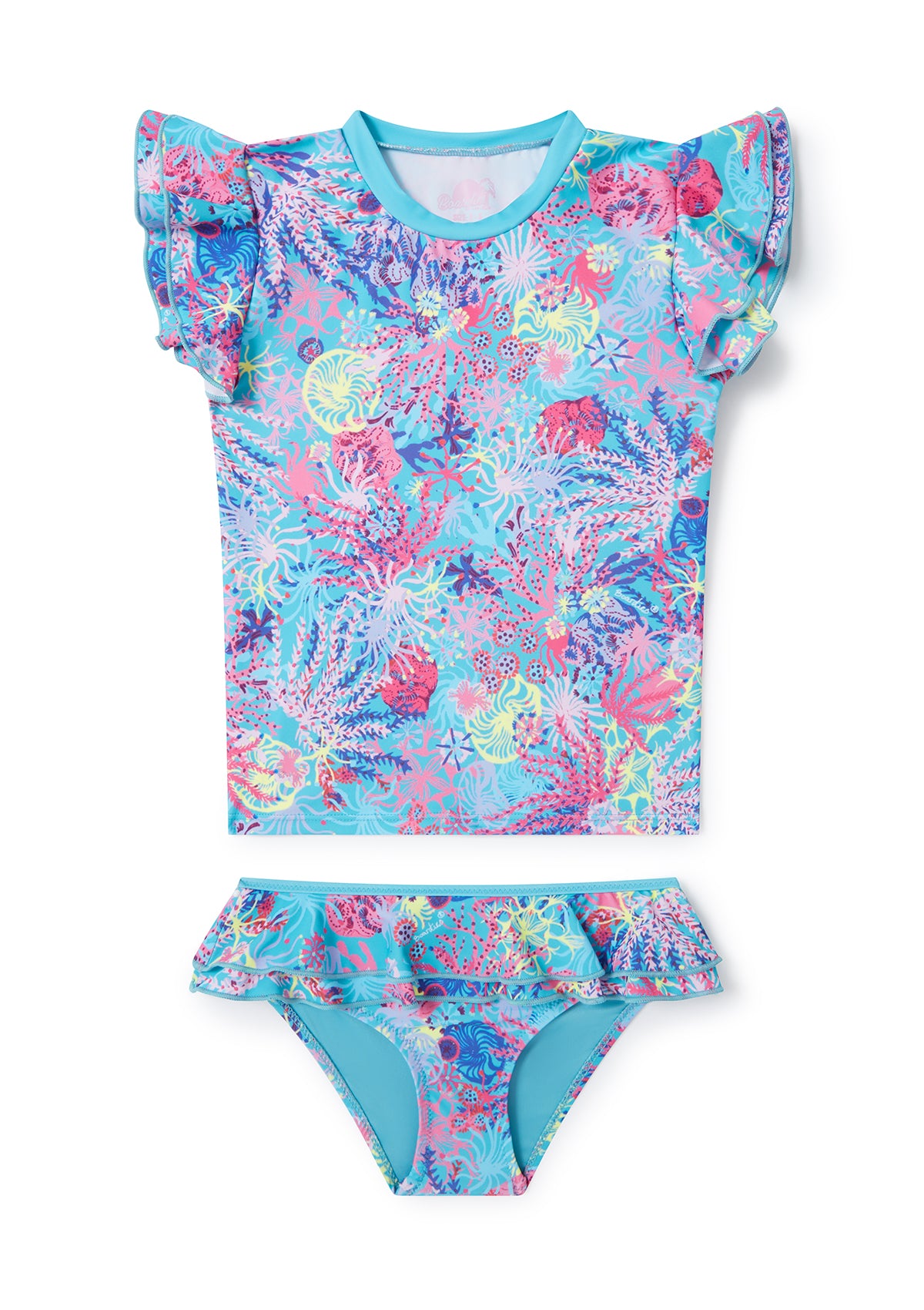 Coral Little Girls Rash Guard & Matching Father-Daughter Swim Set - UV Protection for Beach, Pool & Family Water Activities