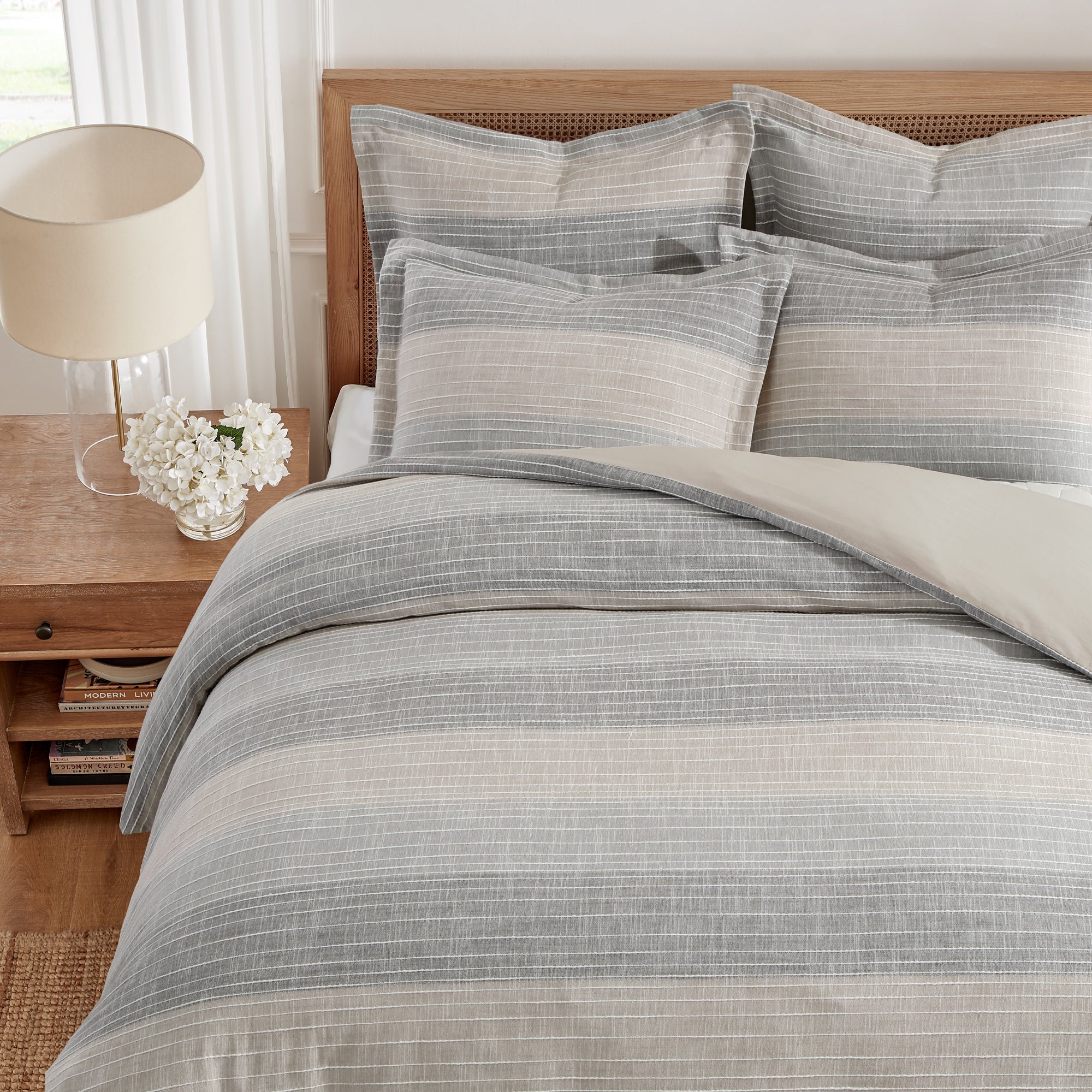 Sand Stripes Duvet Cover Set - Soft & Breathable Bedding Set with Pillowcases - Perfect for Modern Bedroom, Guest Room & Dorm Decor