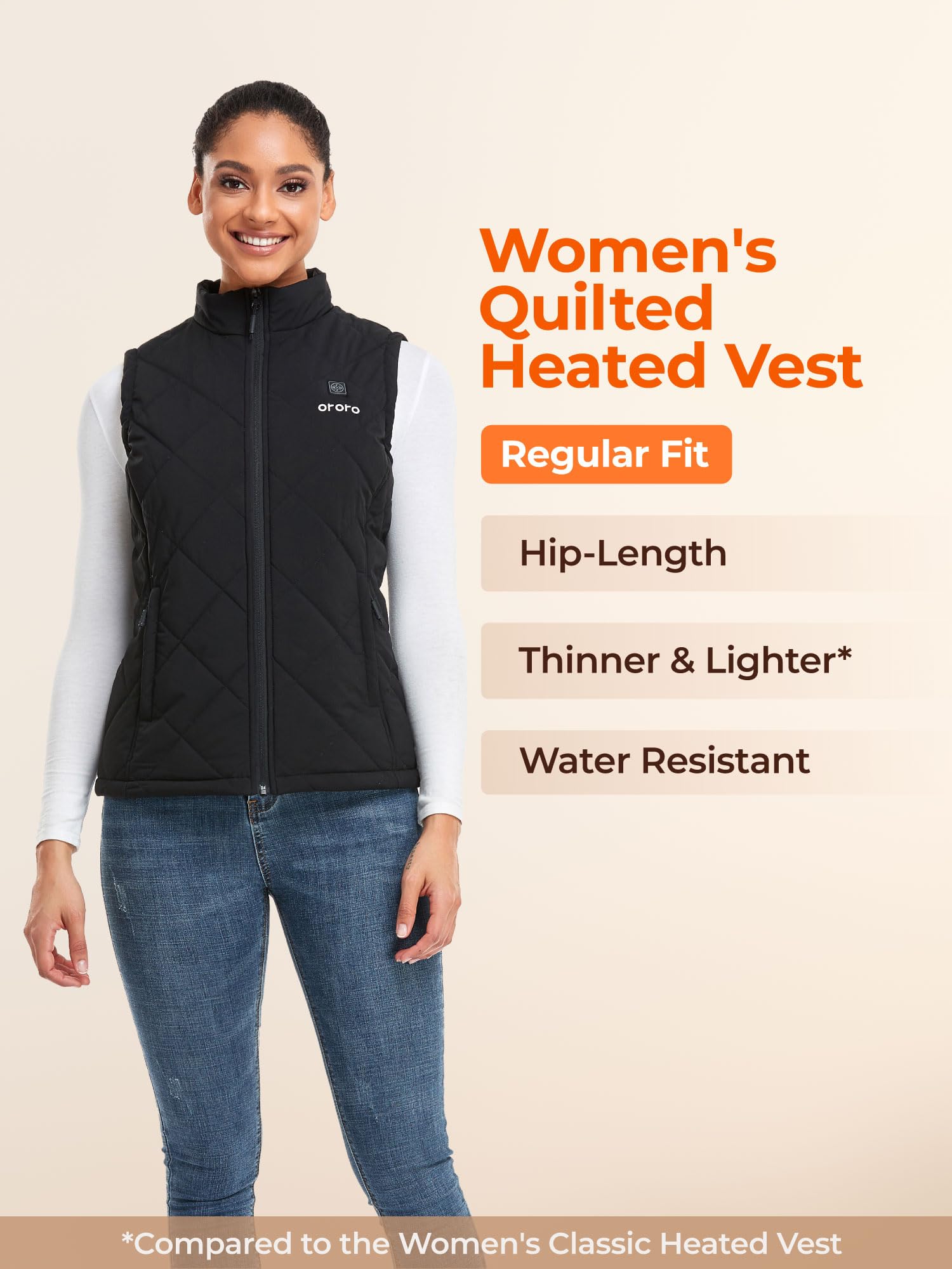 ORORO Women's Lightweight Quilted Heated Vest with Rechargeable Battery - Winter Warm Electric Jacket for Outdoor Activities, Hiking & Cold Weather (Charger Not Included)