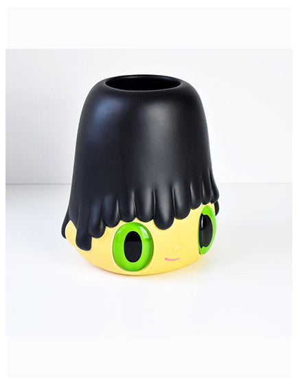 Javier Calleja Pot Pop Top Green - Cute Cartoon Ceramic Planter for Succulents & Small Plants - Perfect for Home, Office, and Gift Decor