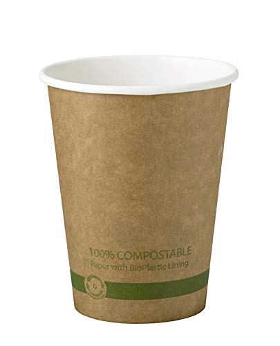 World Centric 12 oz Eco-Friendly Kraft Paper Hot Cups with PLA Lining - 1000 Count Case | Biodegradable Compostable Coffee Cups for Office, Cafes & Takeout