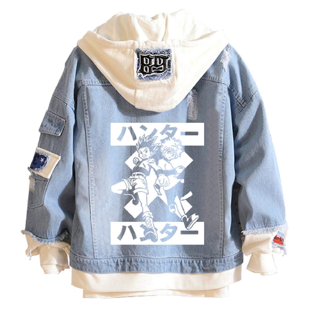 YEOU Hunter Manga Hoodie Sweatshirt - Hisoka Cosplay Costume & Denim Trucker Jacket for Anime Fans | Unisex Anime Cosplay Outfit for Men & Women | Perfect for Conventions, Halloween & Cosplay Events
