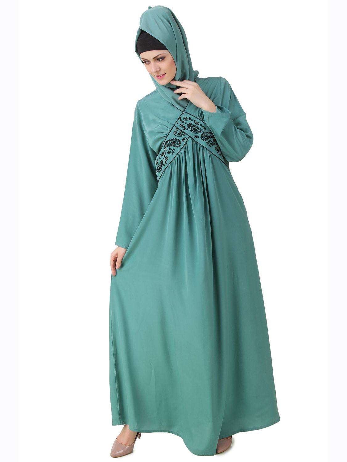 Deeba Maternity Sea Green Crepe Abaya - Modest Muslim Prayer Dress for Pregnant Women | Perfect for Prayer, Mosque Visits & Special Occasions