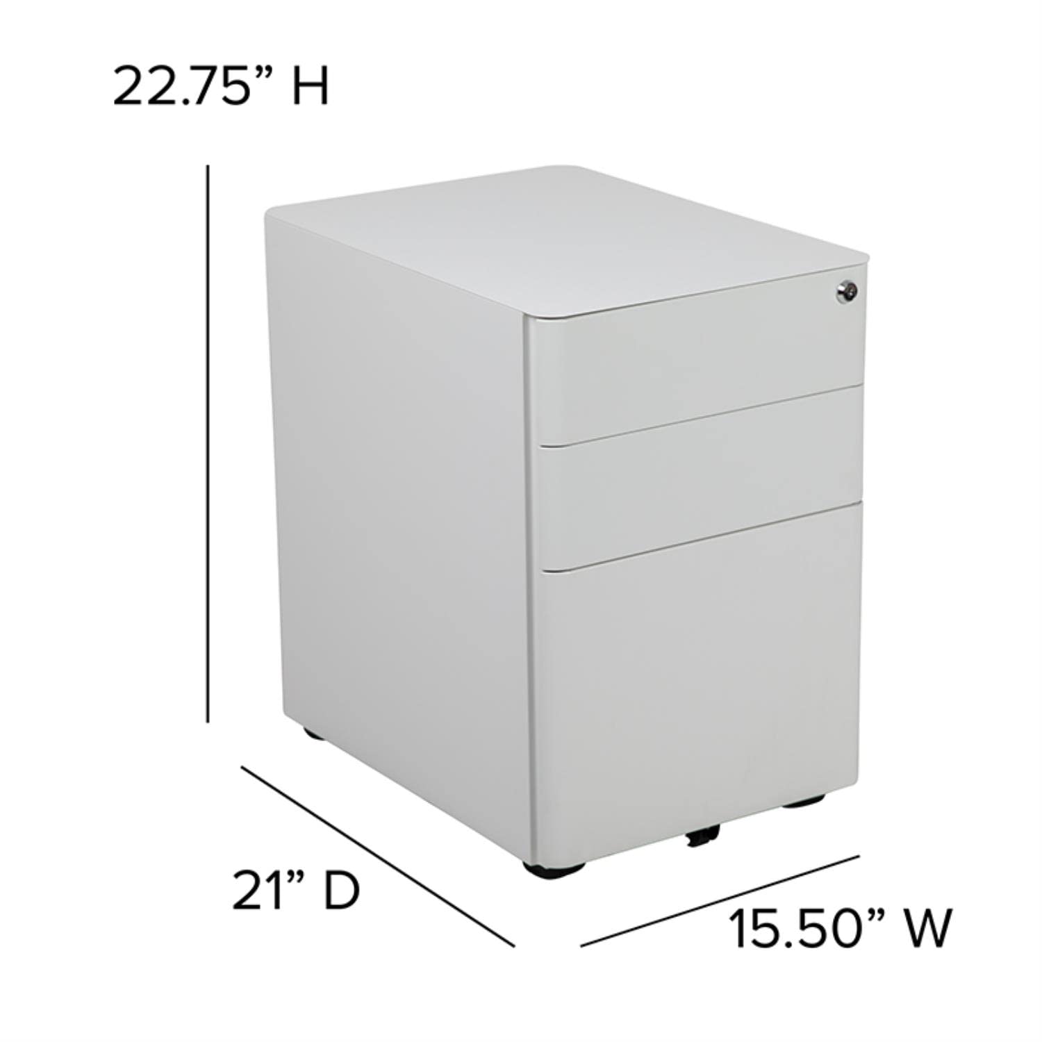 Flash Furniture Warner Modern 3-Drawer Mobile Locking File Cabinet with Anti-Tilt Mechanism - Hanging Drawer for Legal & Letter Files - White Office Storage Solution for Home & Business Organization