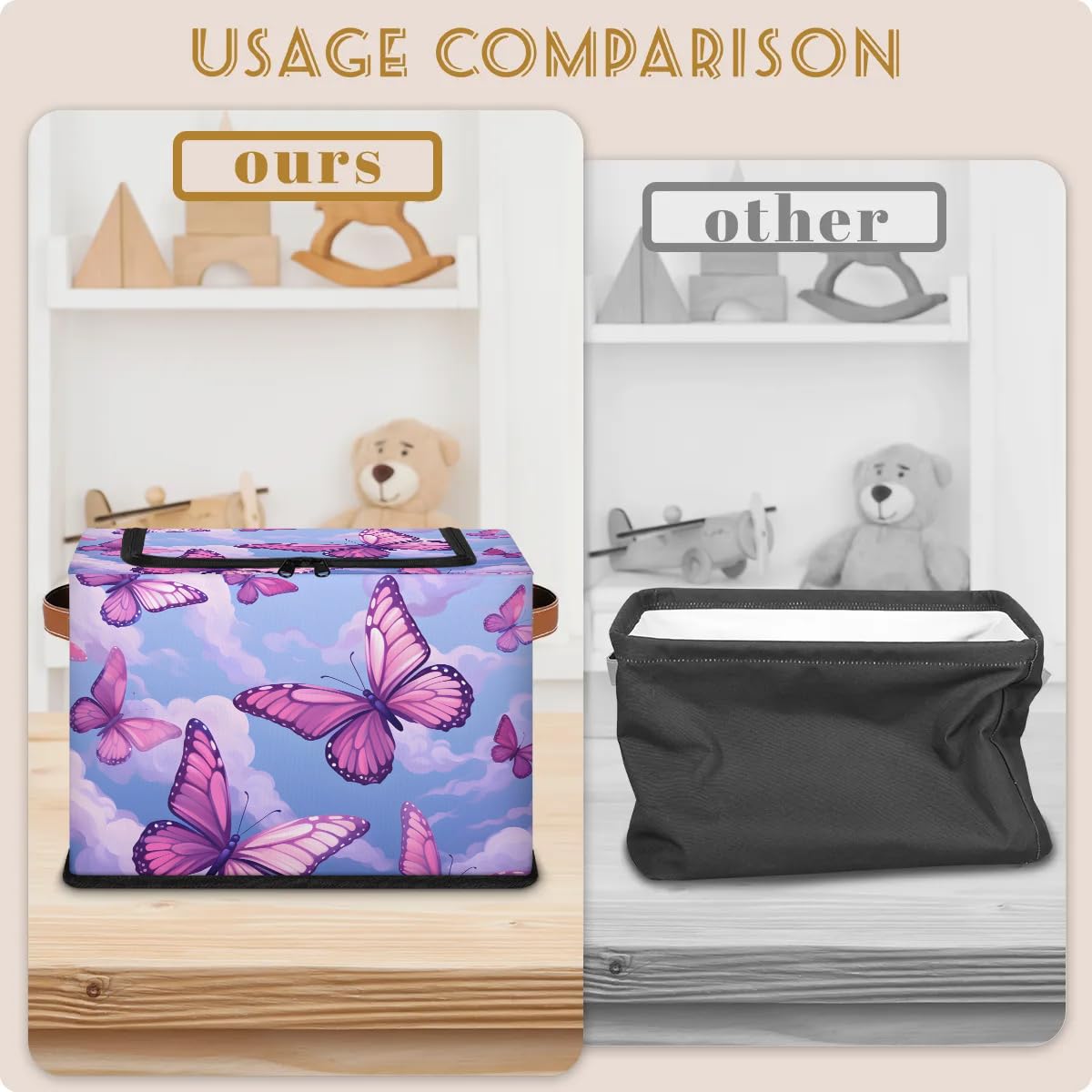 Collapsible Storage Bins with Lids - Purple Butterfly Design Stackable Fabric Storage Cubes | Dustproof Closet Organizer for Clothes, Toys, Blankets | Perfect for Bedroom, Nursery & Home Organization