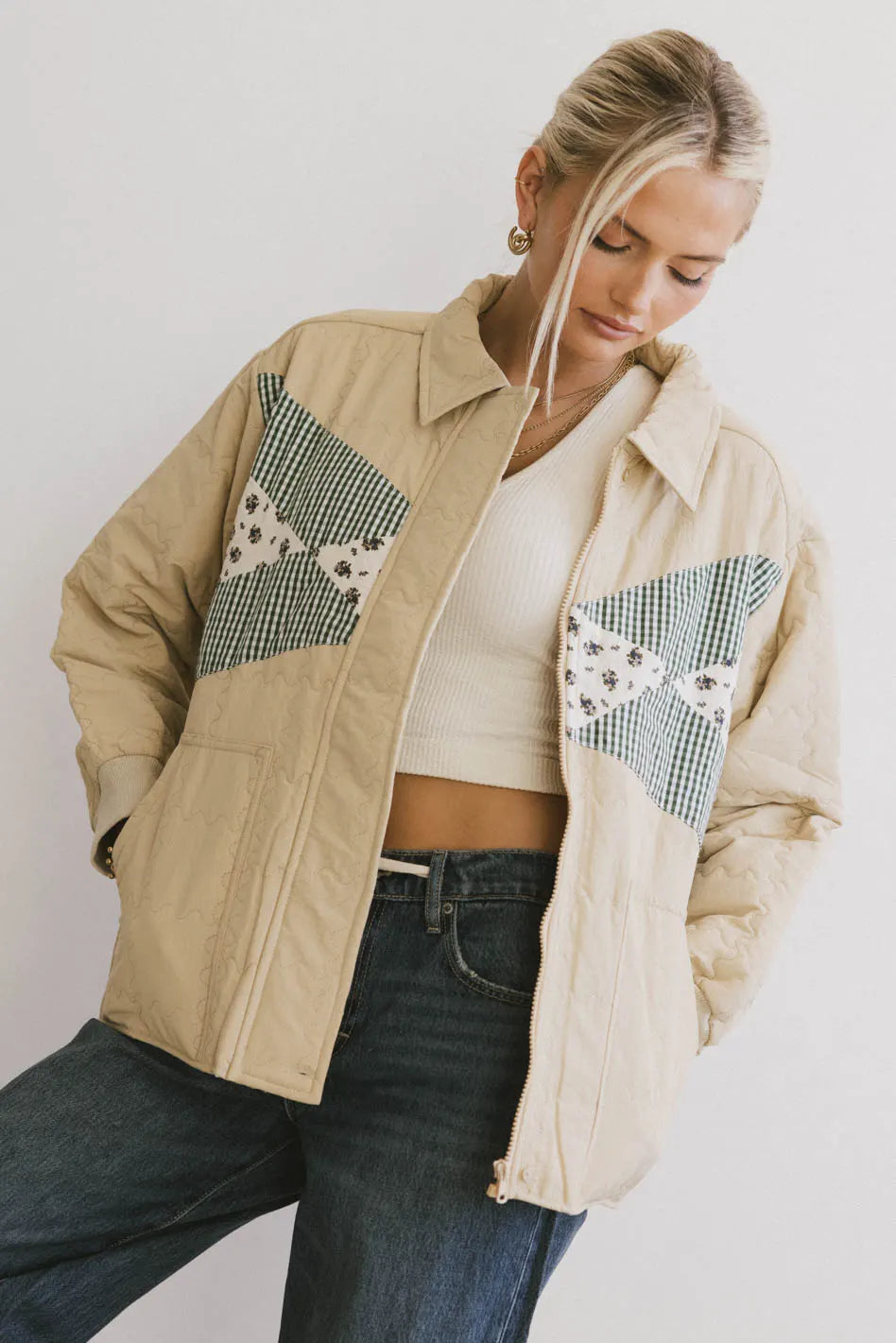 Karlie Quilted Jacket Women's Lightweight Khaki Coat - Stylish Fall & Winter Outerwear for Casual Outings & Travel