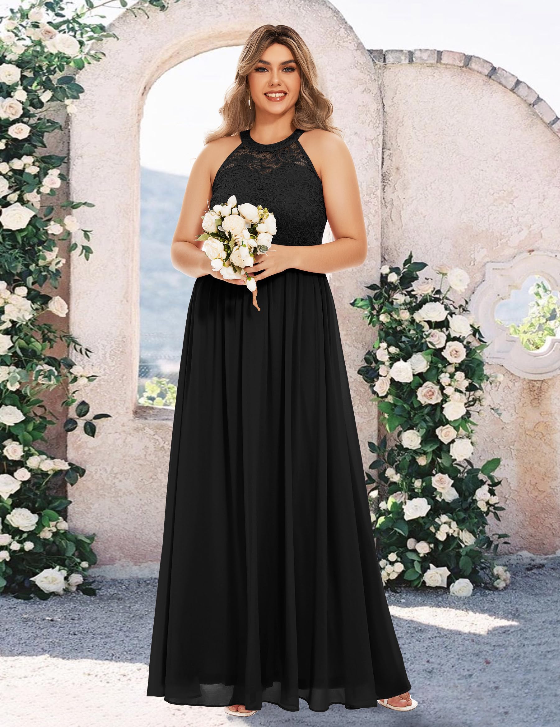 Wedtrend Women's Formal Prom Dress - Elegant Halter Long Gown with Floral Lace for Bridesmaids, Evening Party & Wedding Guest Attire