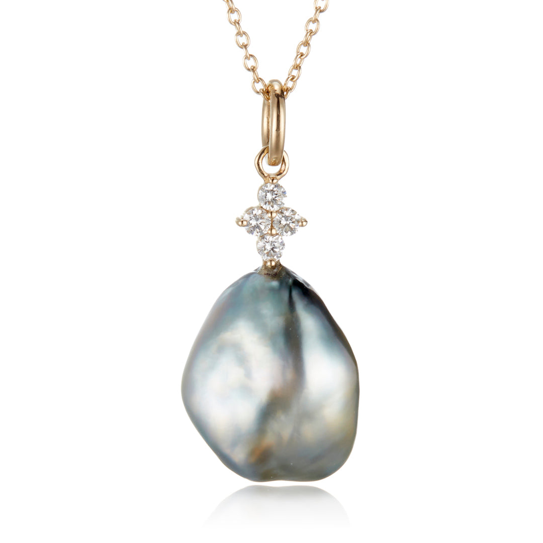 Exquisite Keshi Tahitian Pearl & Diamond Drop Pendant Necklace - 18K Gold Jewelry for Women - Perfect for Weddings, Anniversaries & Special Occasions