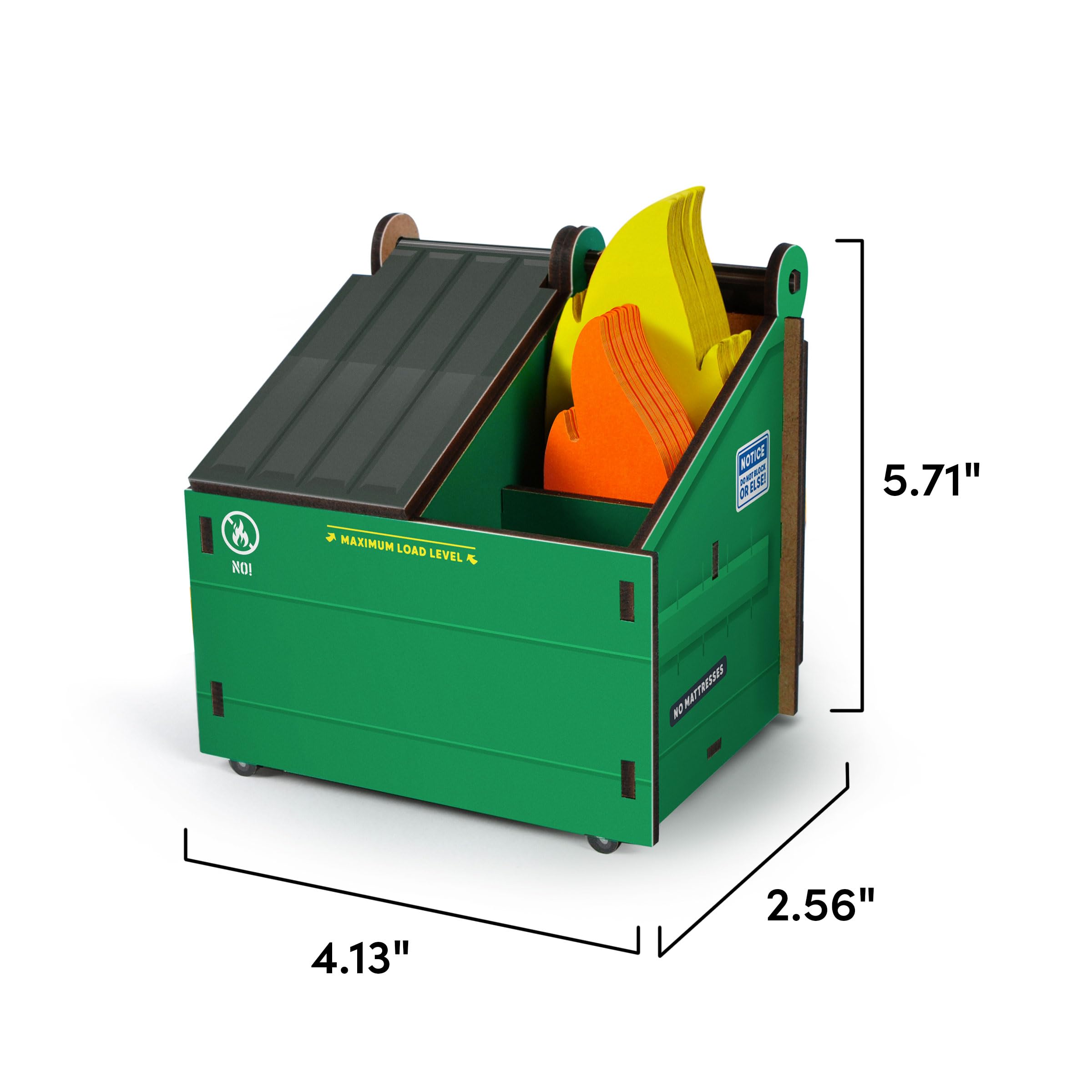Genuine Fred DESK DUMPSTER 3-Compartment Pencil Holder with Flame Note Cards - Organize Office Supplies, Pens & Stationery for Home, School & Work Desk Organization