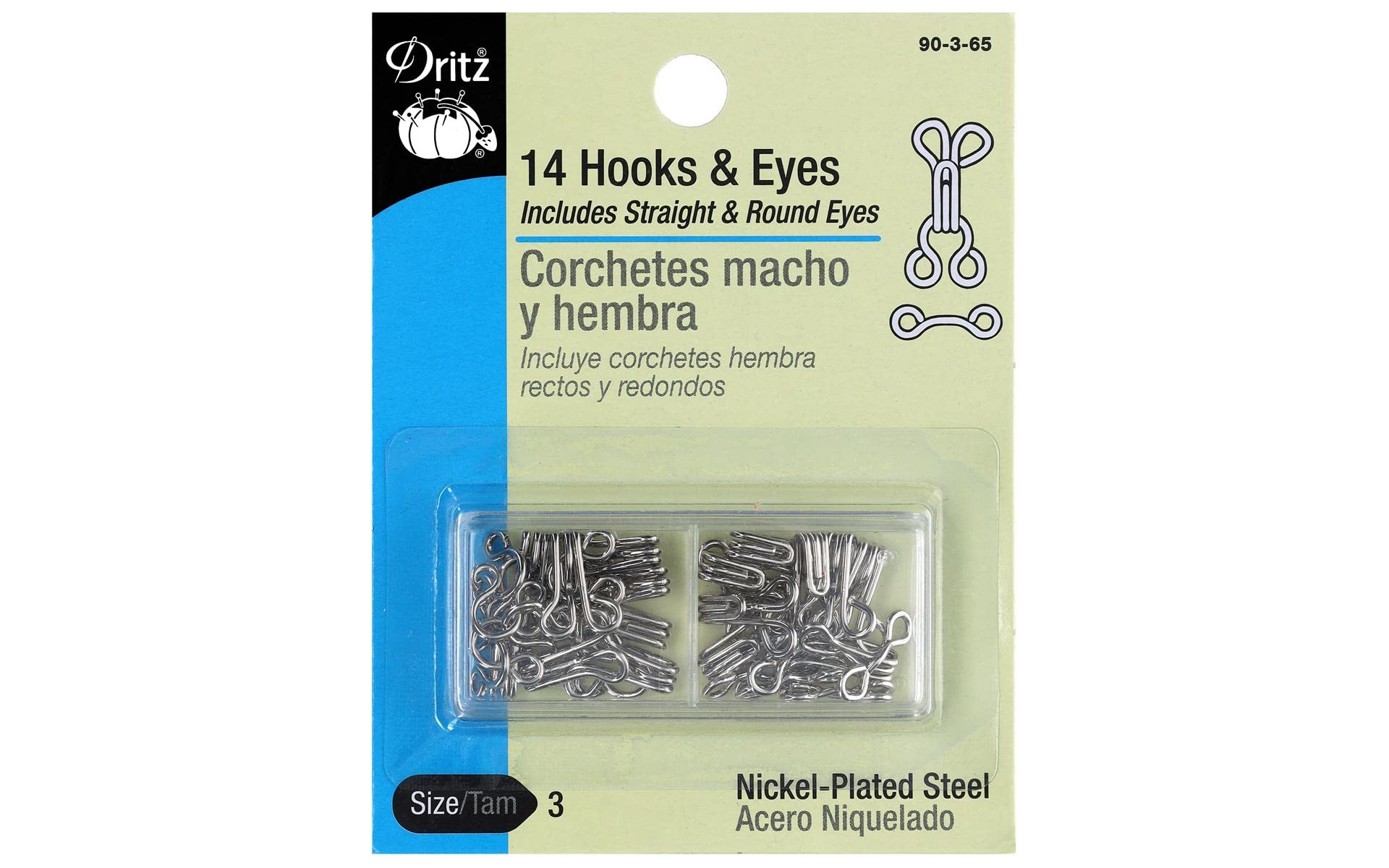 Dritz Nickel Hooks & Eyes Size 3 - Premium Sewing Fasteners for Dresses, Coats & DIY Garments - Perfect for Clothing Repair & Tailoring Projects