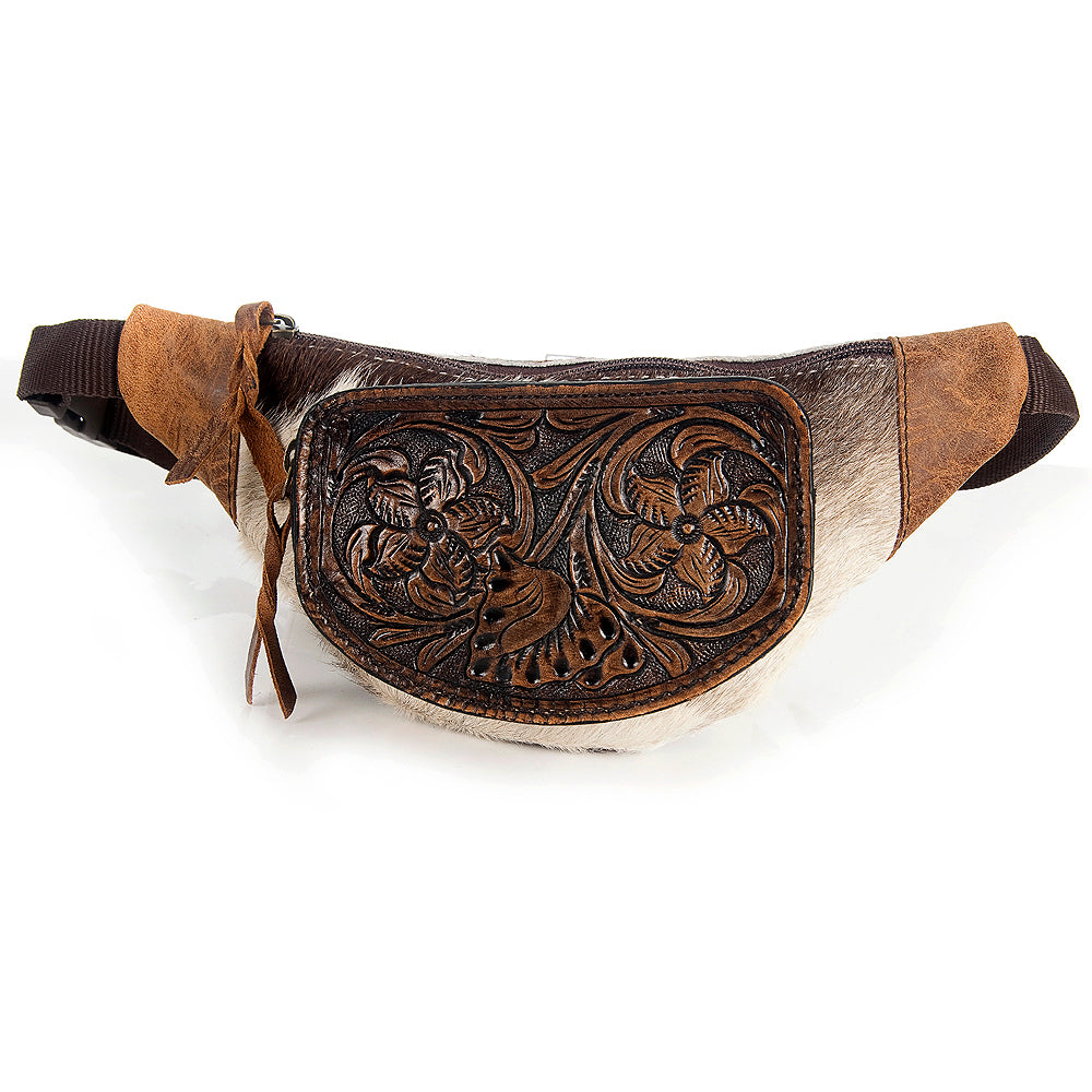 Genuine Leather Women's Western Handbag - American Darling Hand-Tooled Hair-On Cowhide Purse for Casual & Country Style Outfits