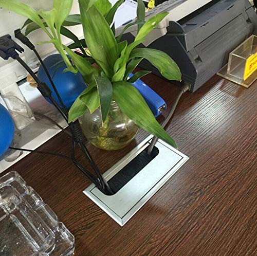 2PCS Metal Rectangle Desk Grommet with Brush - Cable Management Hole Cover for Home Office, Computer Desk & Bank Tables - Organize Wires Neatly Under Desk
