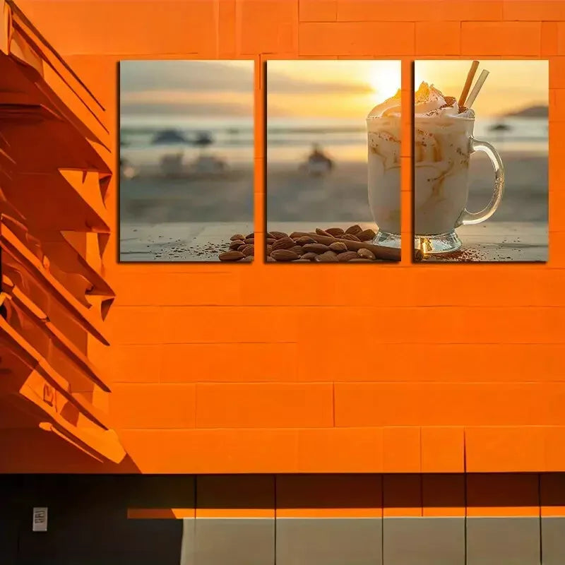 3-Piece Sunset Beach Drink Wall Art Set - Framed Canvas 50x70cm | High Quality Print | 100% Australian Made | Ready to Hang | Perfect for Living Room, Bedroom & Beach House Decor