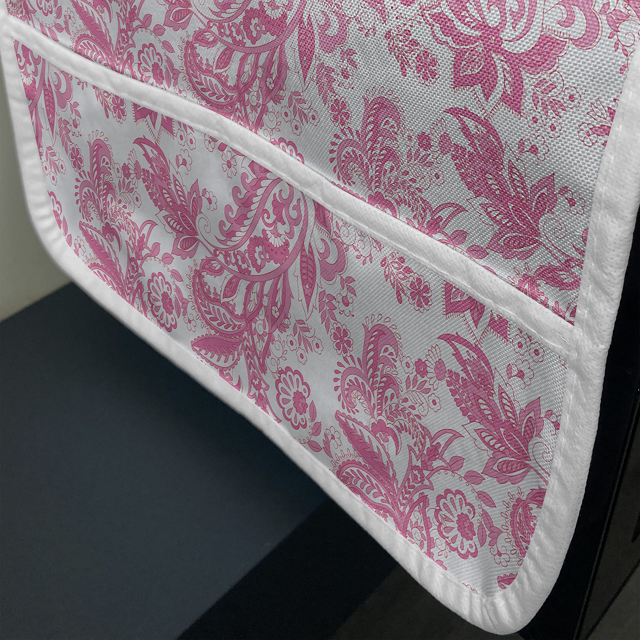 Ambesonne Floral Microwave Cover - Pink Paisley Abstract Garden Print, Waterproof Kitchen Organizer with Pockets, 36
