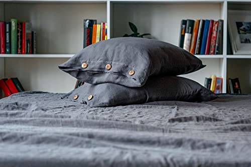 Premium Charcoal Gray Cotton Bedding Set - 3 Piece Washed Cotton Duvet Cover & Pillowcases - Soft Queen Size Bedding Set for Cozy Sleep & Stylish Bedroom Decor