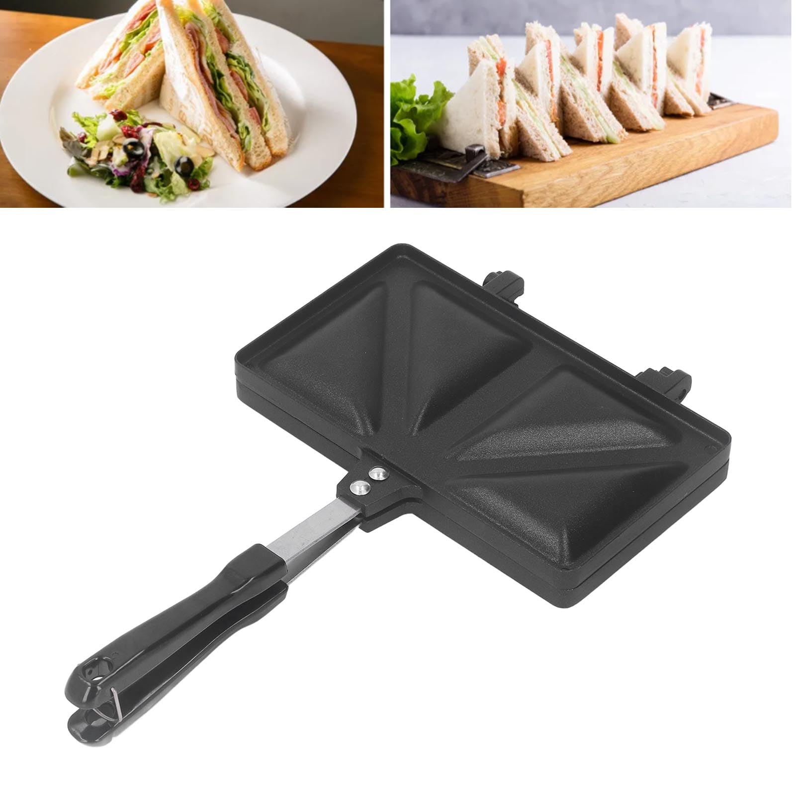 Fockety Hot Sandwich Maker - Double Sided Panini Press Grill with Even Heating Aluminum Alloy Plates, Lightweight Portable for Sandwiches, Paninis, Grilled Cheese, Frying Eggs & Baking Bread - Perfect for Home, Office & Camping (Black)