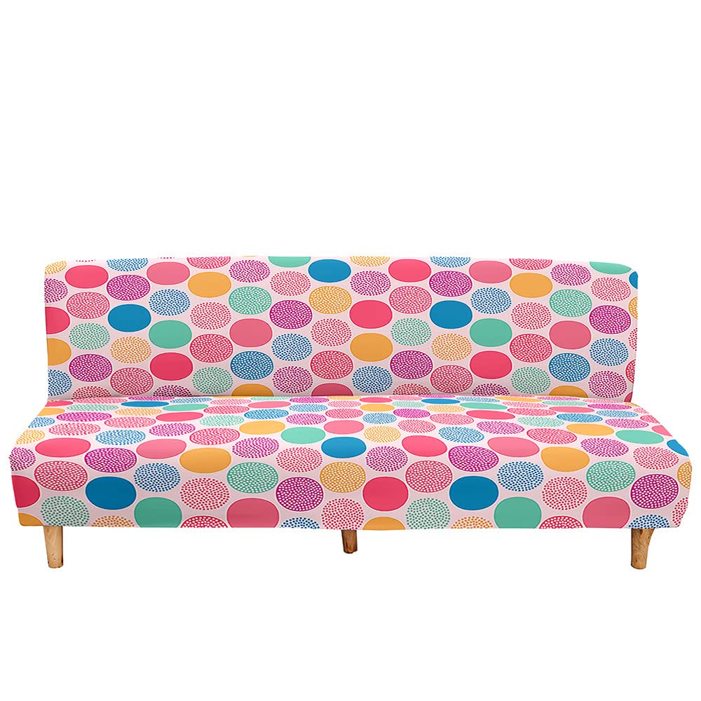 Stretch Armless Futon Cover - Soft Washable Futon Mattress Slipcover with Elastic Bottom, Polka Dot Print, Full Size (47-59