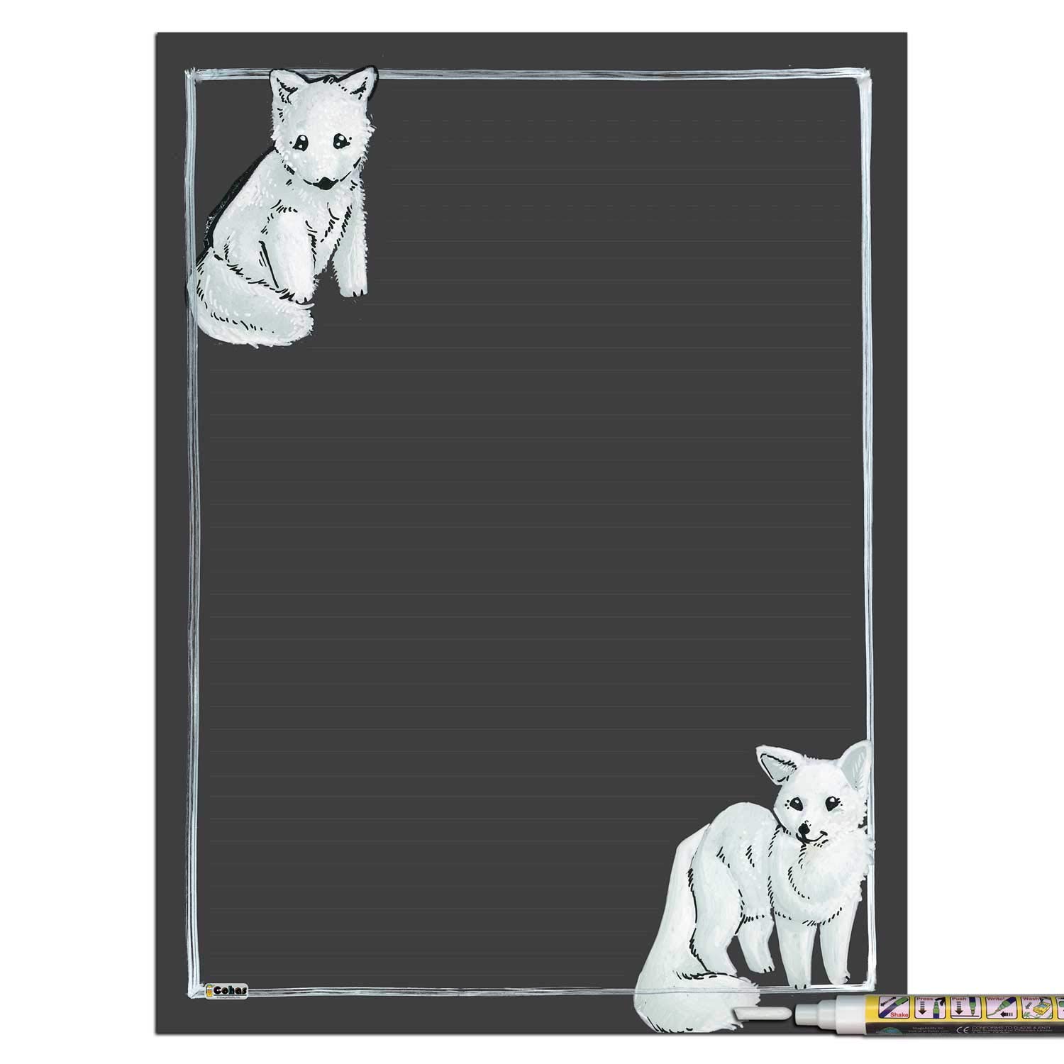 Arctic Themed Magnetic Chalkboard with Arctic Fox Art - 12x16 Inches Whiteboard with Liquid Chalk Marker - Perfect for Kids' Rooms, Classrooms & Home Offices - Reusable Magnetic Dry Erase Board for Notes & Drawings