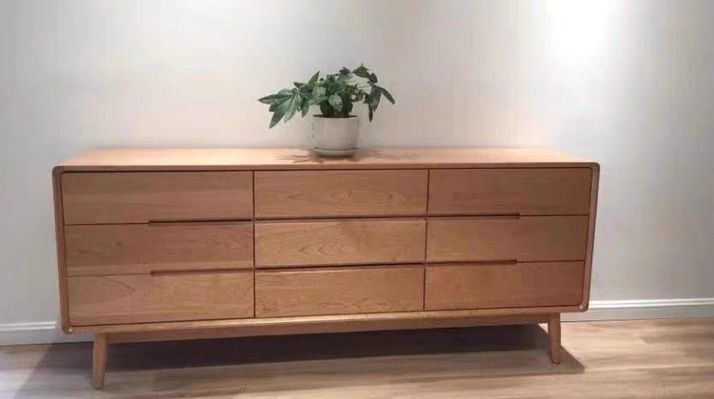 Scandinavian Nordic Solid Wood 9-Drawer Dresser by ANGELINA CONRAD - Modern Bedroom Storage Cabinet for Clothes, Accessories & Home Organization