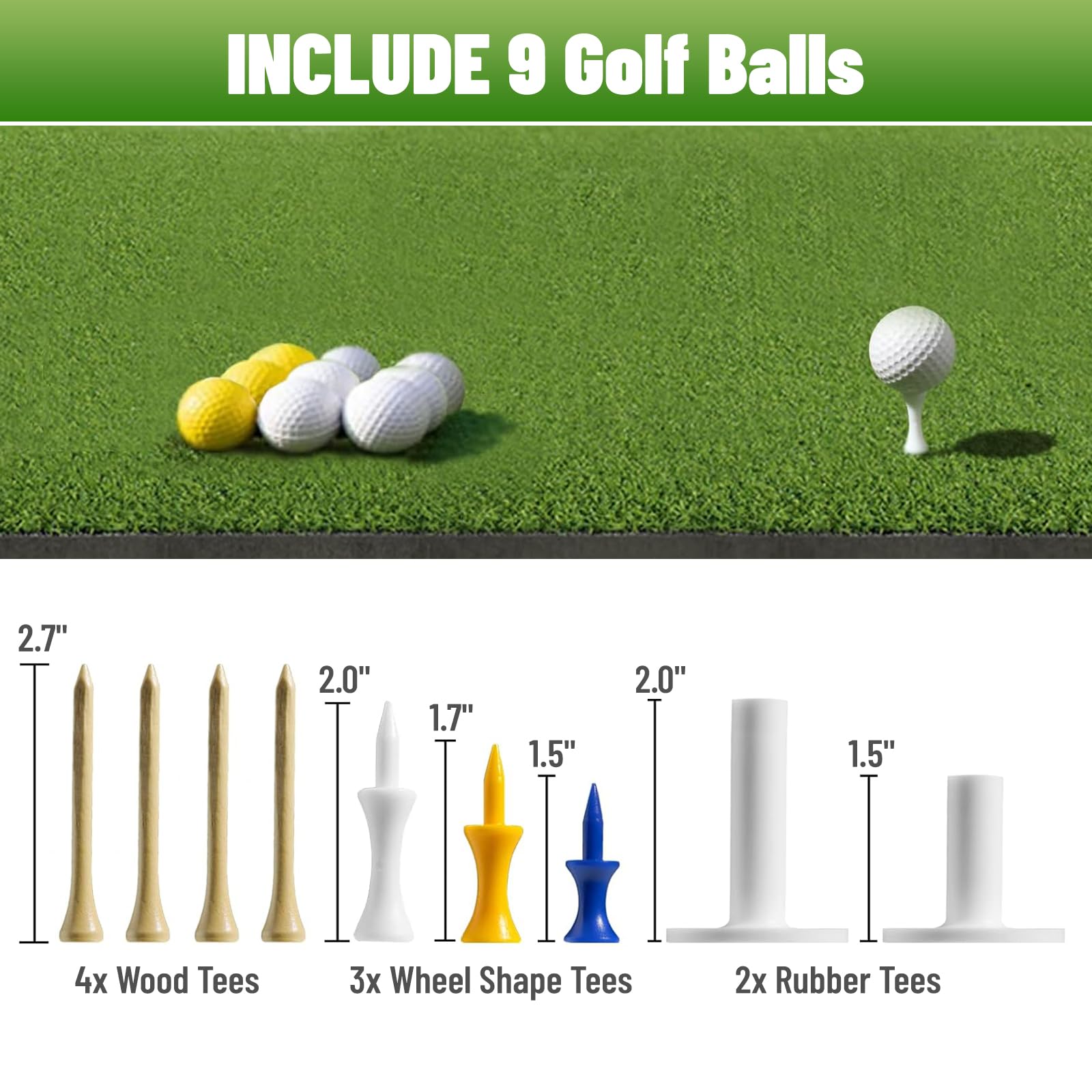Premium 5x4ft Foldable Golf Hitting Practice Mat for Indoor & Outdoor Training - Includes 9 Golf Balls & 7 Tees - Perfect for Golf Enthusiasts & Beginners - Ideal for Home, Backyard, Driving Range & Golf Simulator Practice