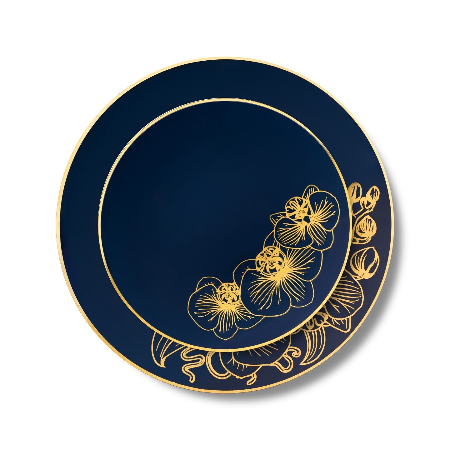 192-Piece Royal Blue & Gold Round Plastic Dinnerware Set - Elegant Disposable Plates, Cups & Cutlery for 96 Guests - Perfect for Weddings, Parties, Banquets & Special Events