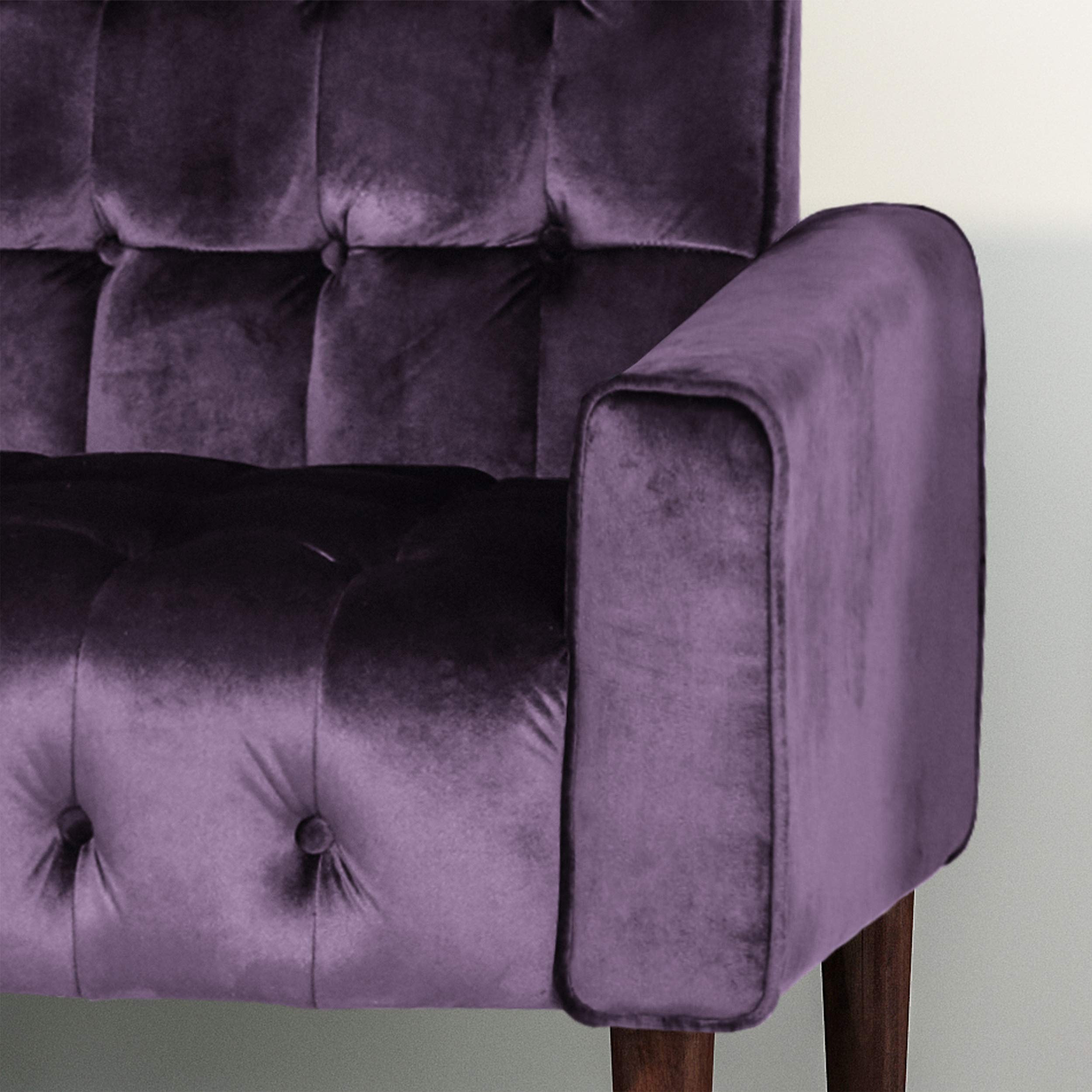 Christopher Knight Home Adan Tufted Velvet Sofa with Tipped Tapered Legs - BlackBerry & Gold Finish | Luxurious Living Room Furniture for Modern Homes