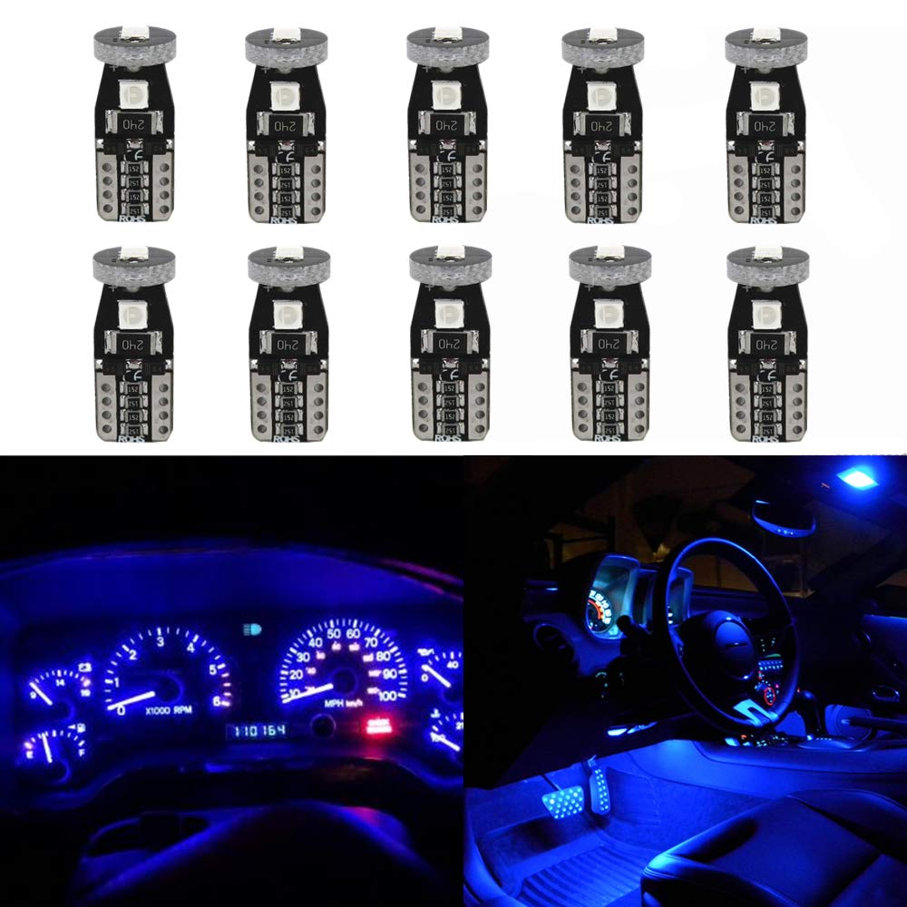 Super Bright WLJH Canbus Blue T10 194 2825 LED Bulbs - 3030 Chip Technology - 10 Pack for Interior Instrument Panel, Cluster Gauge, Dash, Dome, Door & Cargo Room Lights - Perfect for Car, Truck, SUV License Plate & Interior Lighting Upgrade