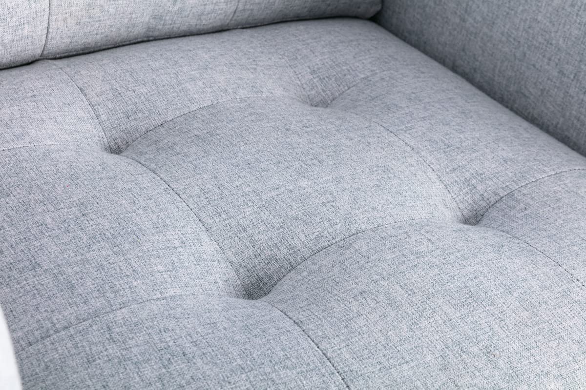 Lilola Home Victoria Light Gray Linen Fabric Armchair with Metal Legs, Side Pockets & Pillow - Modern Living Room Accent Chair for Reading Nook, Bedroom or Office