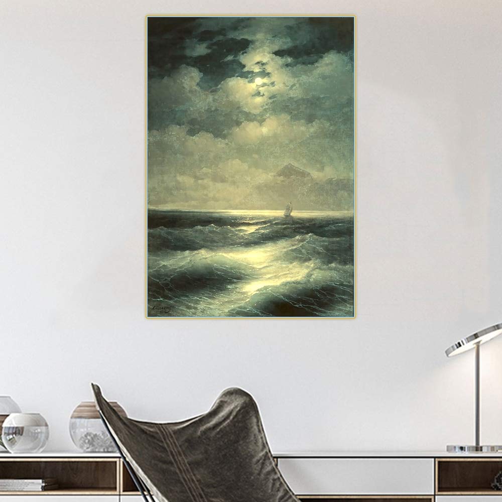 Ivan Aivazovsky 'Sea View by Moonlight' Canvas Wall Art - 80x116cm Unframed Painting for Living Room & Bedroom Decor - Perfect for Coastal, Nautical or Romantic Home Styling