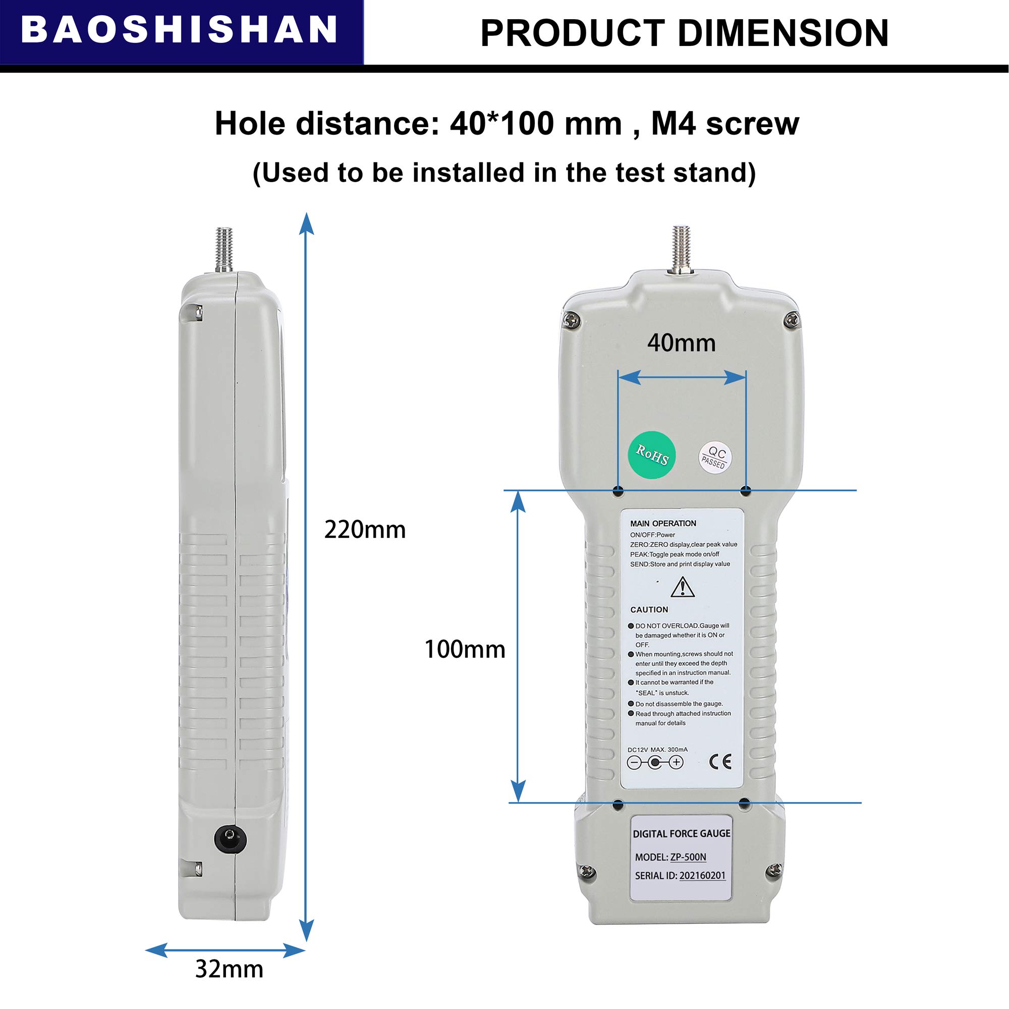 BAOSHISHAN ZP-500N Digital Force Gauge with APW Test Stand - Precision Force Measurement Tool for Industrial Testing, Quality Control & Material Research