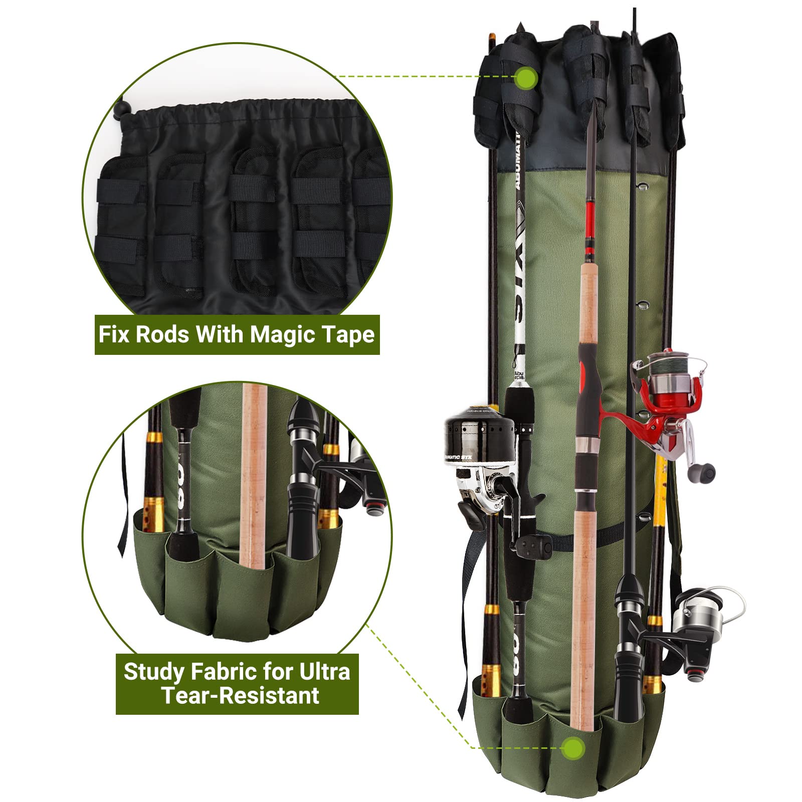 **FOUUAAOOU Fishing Rod Bag - Durable Folding Oxford Fabric Fishing Pole Case, Portable Fishing Gear for Men - Ideal for Travel, Storage & Fishing Gifts (Green)**