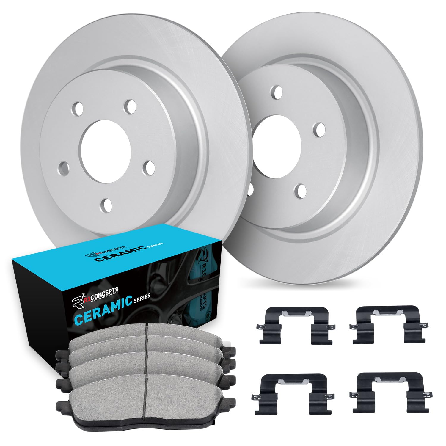 R1 Concepts Premium Rear Brake Pads and Rotors Kit - Ceramic Brake Pads with Drilled & Slotted Rotors - Complete Hardware Included - Compatible with 2016-2022 Hyundai Tucson & Kia Sportage - Perfect for Daily Commuting, City Driving & Highway Performance