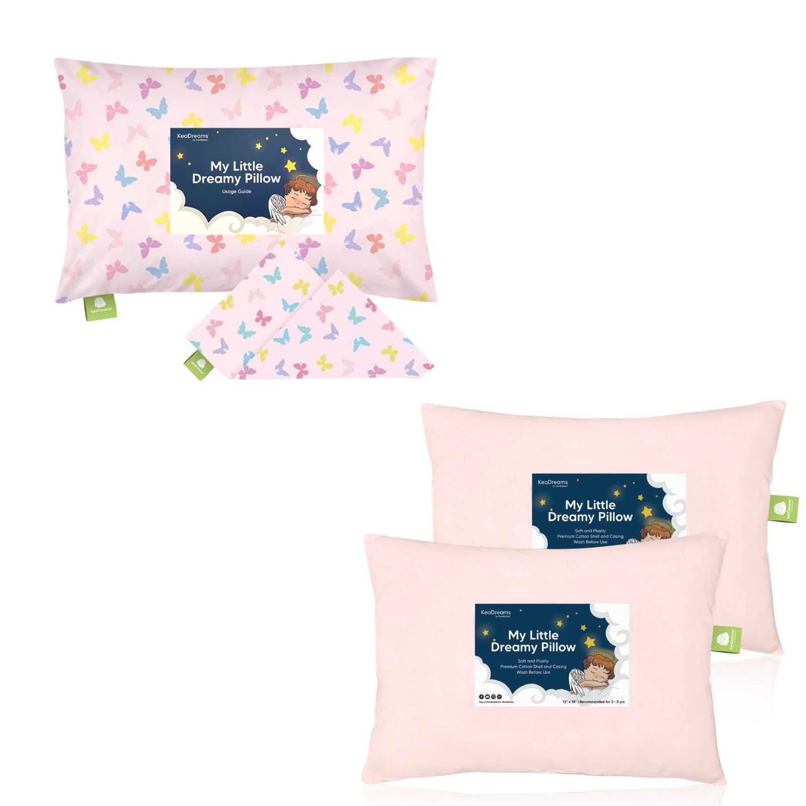 KeaBabies Organic Toddler Pillowcase for 13x18 Inch Pillow & 2-Pack Soft Cotton Toddler Pillows - Hypoallergenic Baby Pillow Set for Boys & Girls - Perfect for Nap Time, Travel & Nursery Bedding