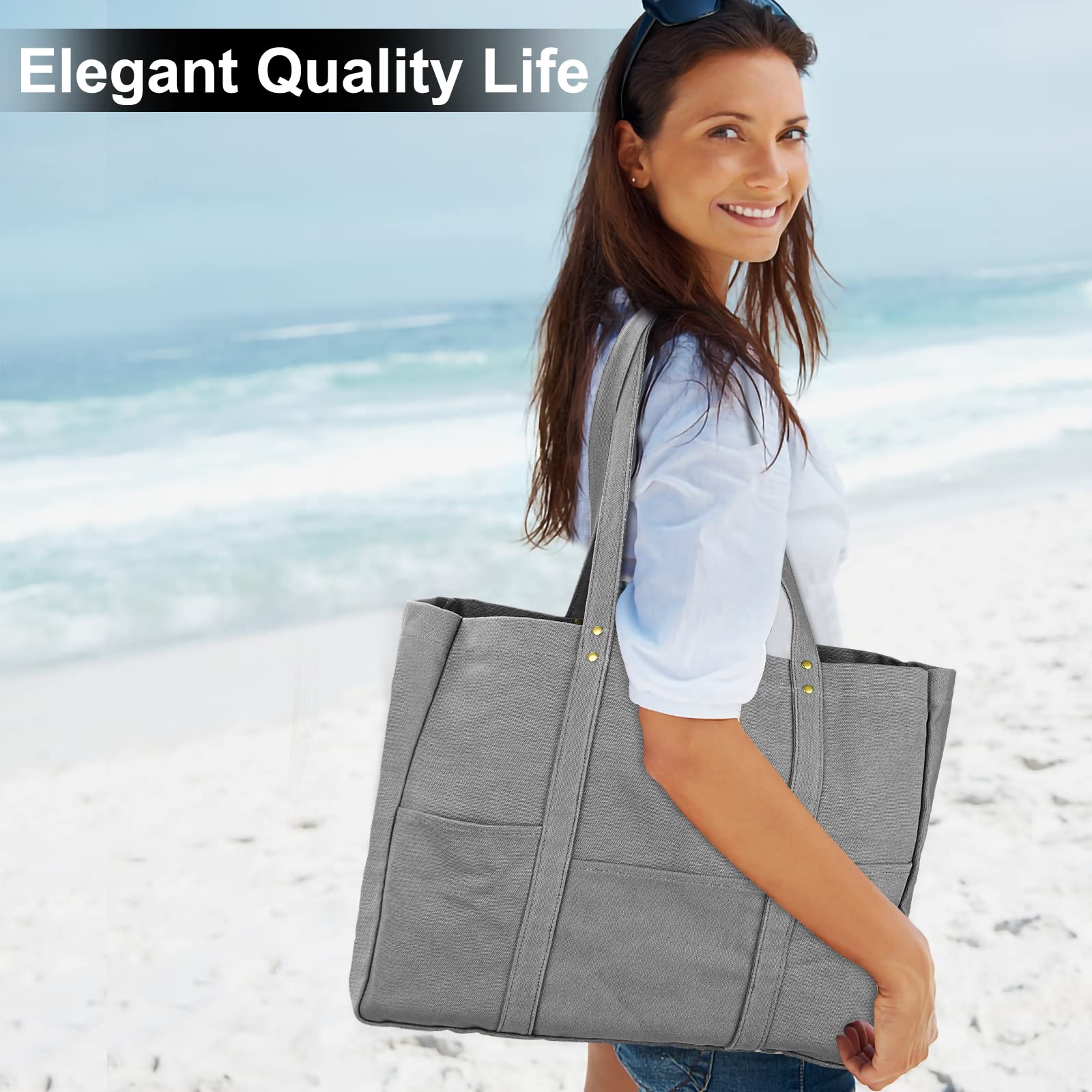 Large Cotton Canvas Tote Bags for Women - 16oz Durable Teacher Tote Bag with Big Capacity | Perfect for Travel, Beach, Work, School & Holiday Shopping | Stylish & Spacious Everyday Carry Bag