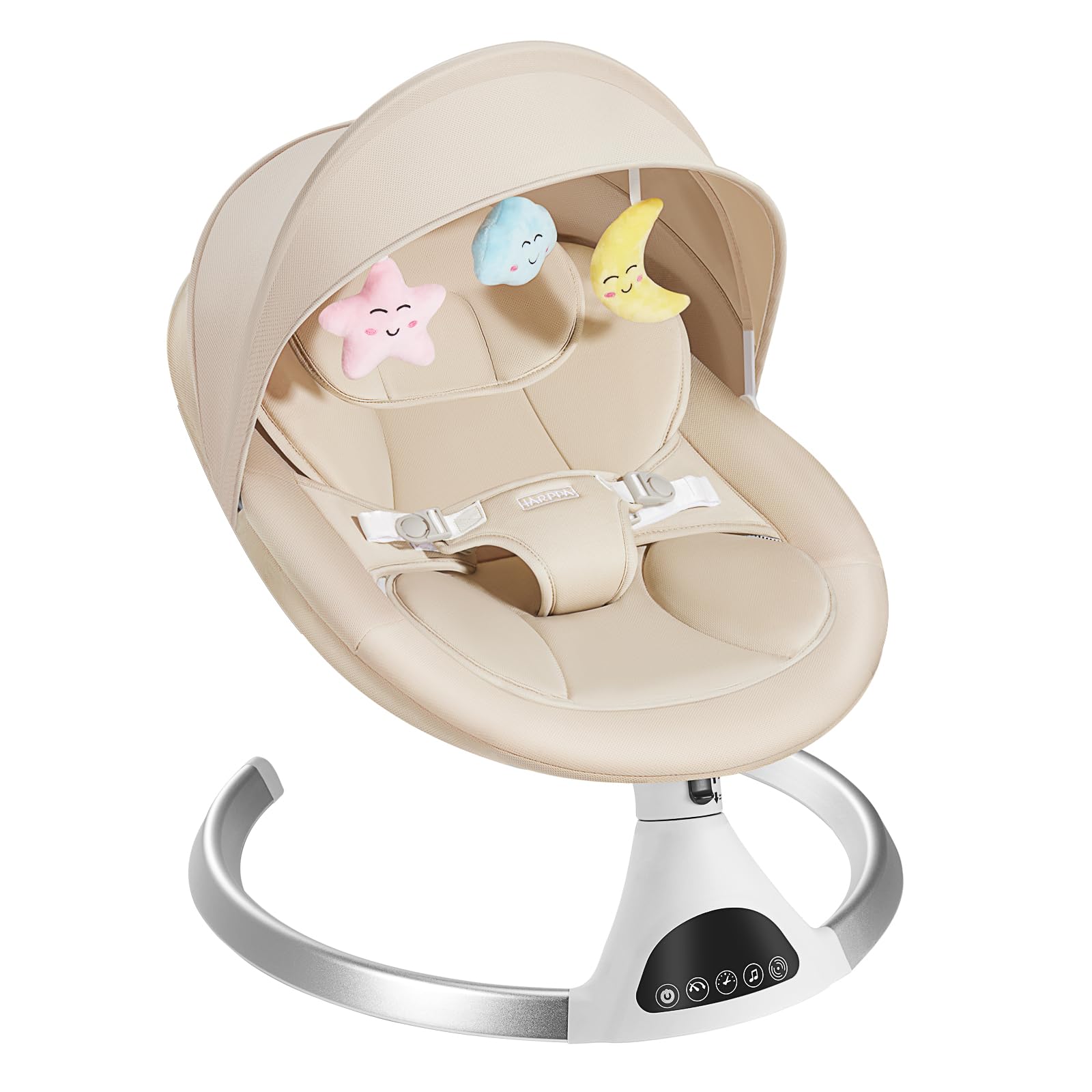 HARPPA Electric Baby Swing for Infants 0-12 Months - Portable Bluetooth Motorized Swing with 12 Lullabies, Auto Rocking & Adjustable Speeds - Perfect for Nursery, Travel & Soothing Newborns (Khaki)