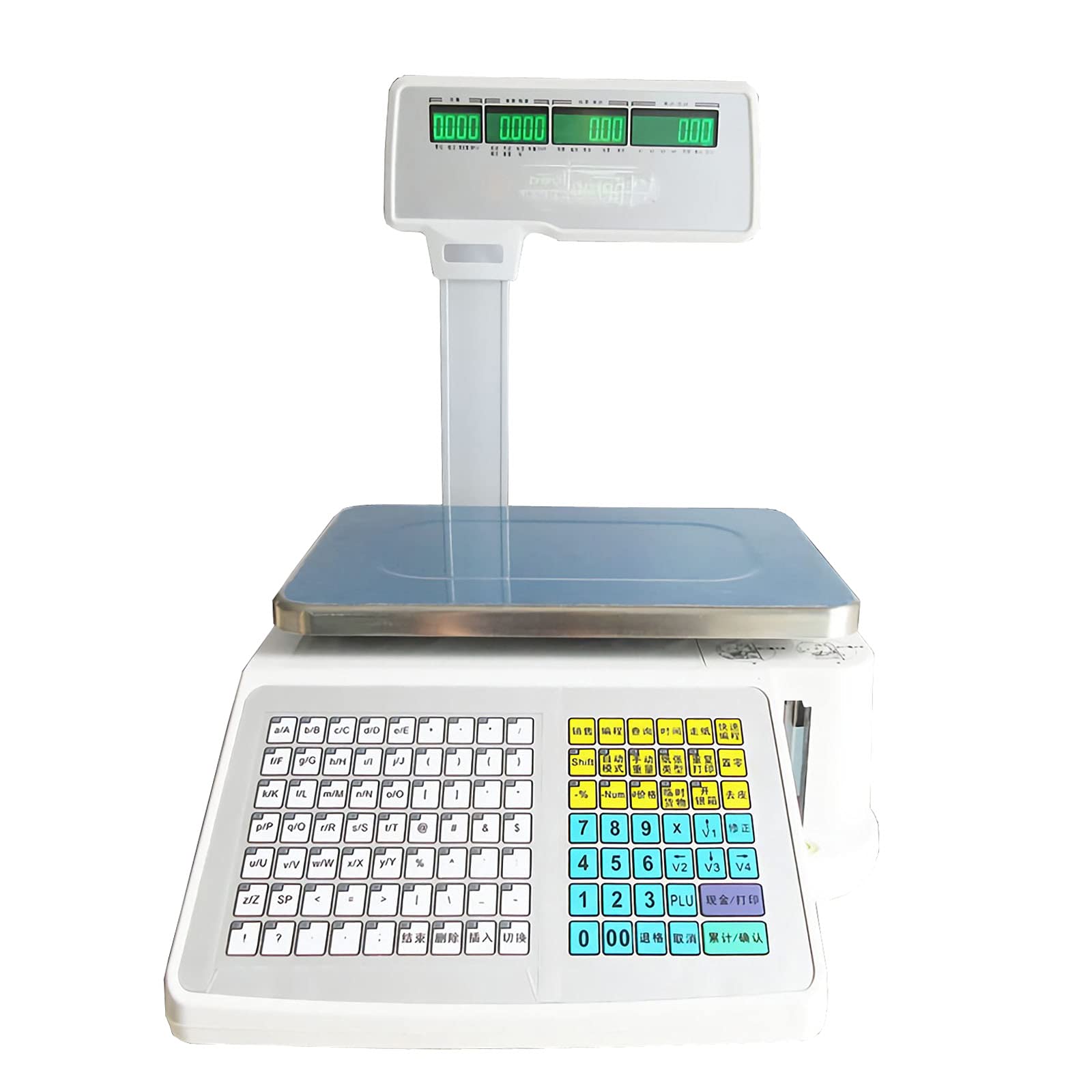 INTSUPERMAI 30lbs Digital Price Computing Scale with Thermal Label Printer - 4 Display Windows & Pole - Double-sided Commercial Supermarket Scale for Retail, Grocery, and Warehouse Use
